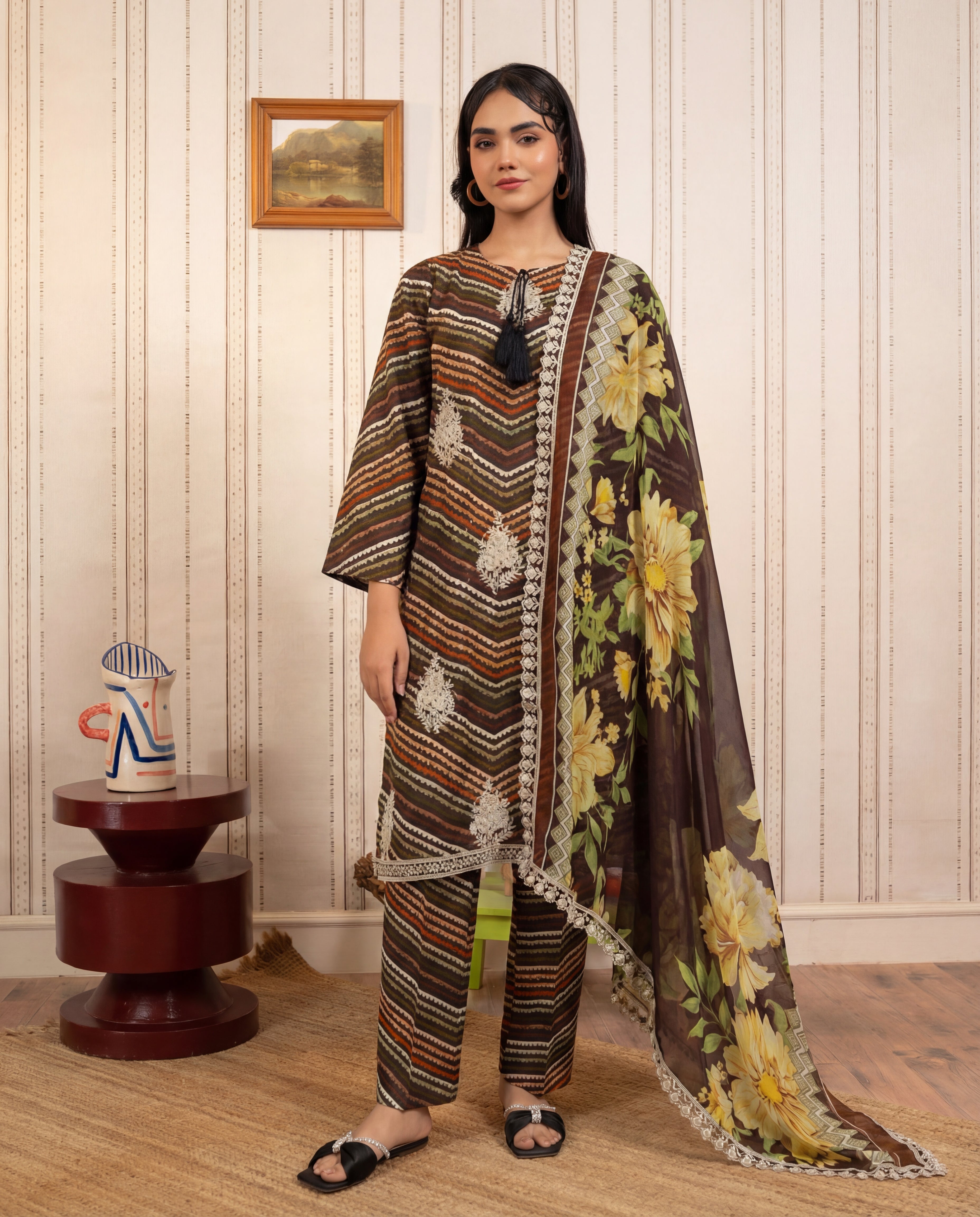 Light Brown Premium Fabric Pakistani Summer Dresses - Sahiba-clothing - 1