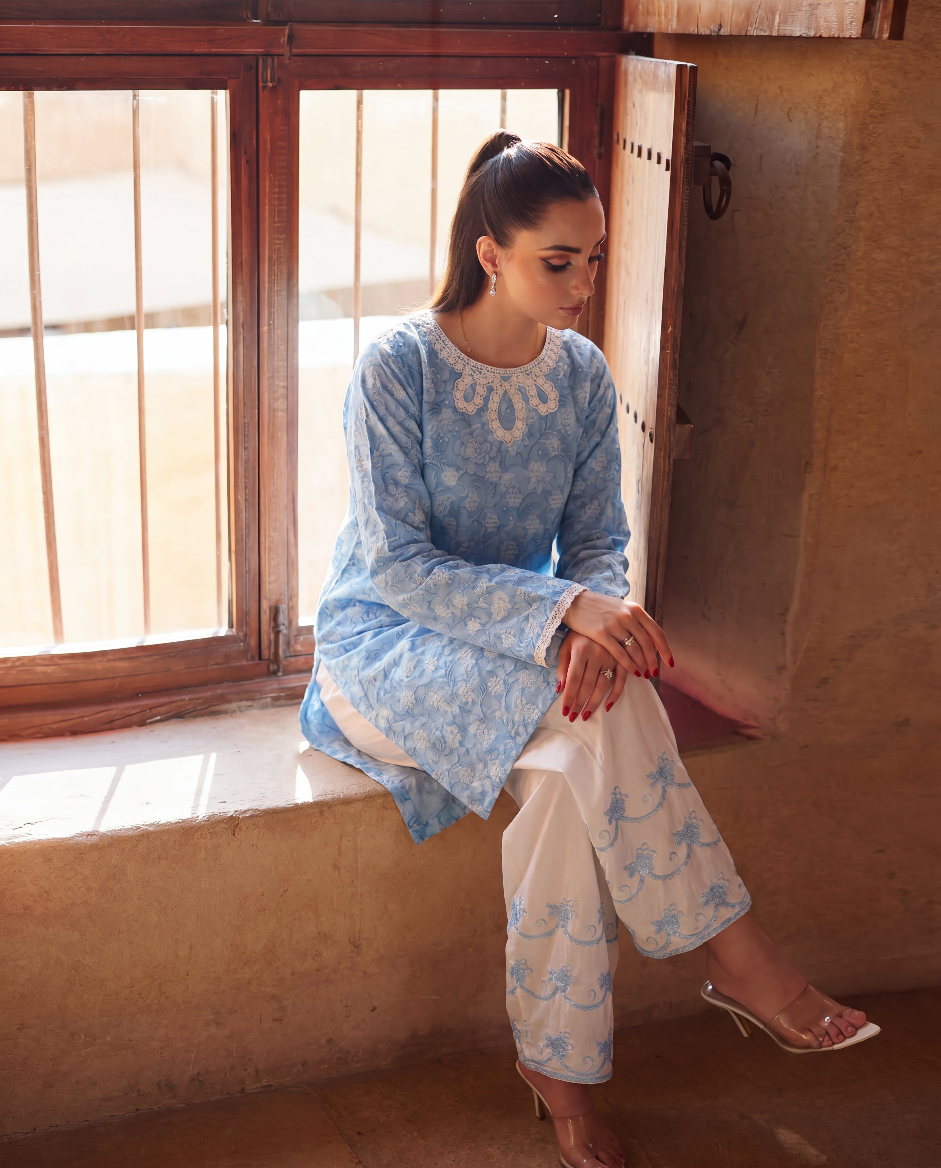 Jennifer Sky Blue Premium Fabric Pakistani Summer Dresses - Sahiba-clothing - 7