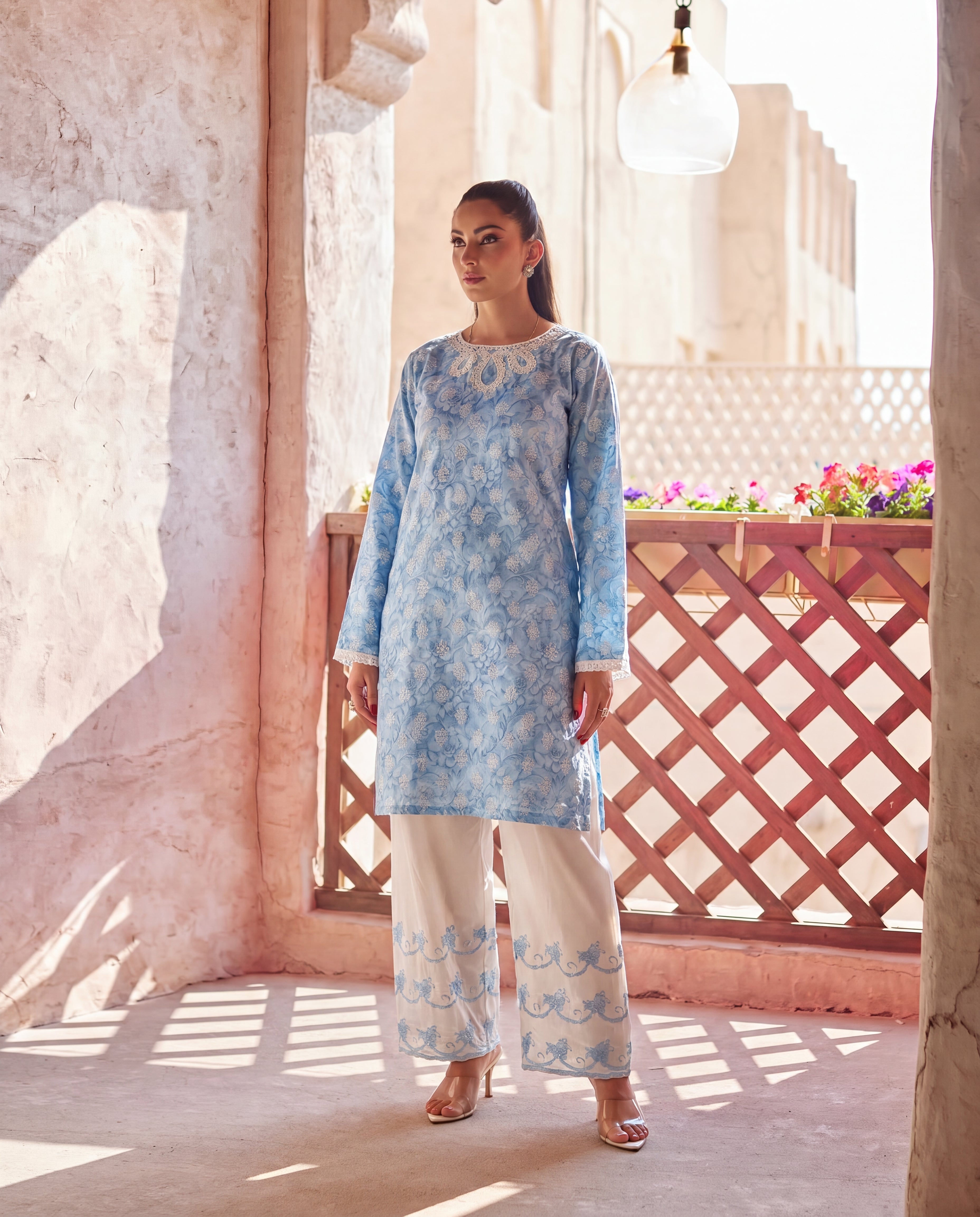 Jennifer Sky Blue Premium Fabric Pakistani Summer Dresses - Sahiba-clothing - 1