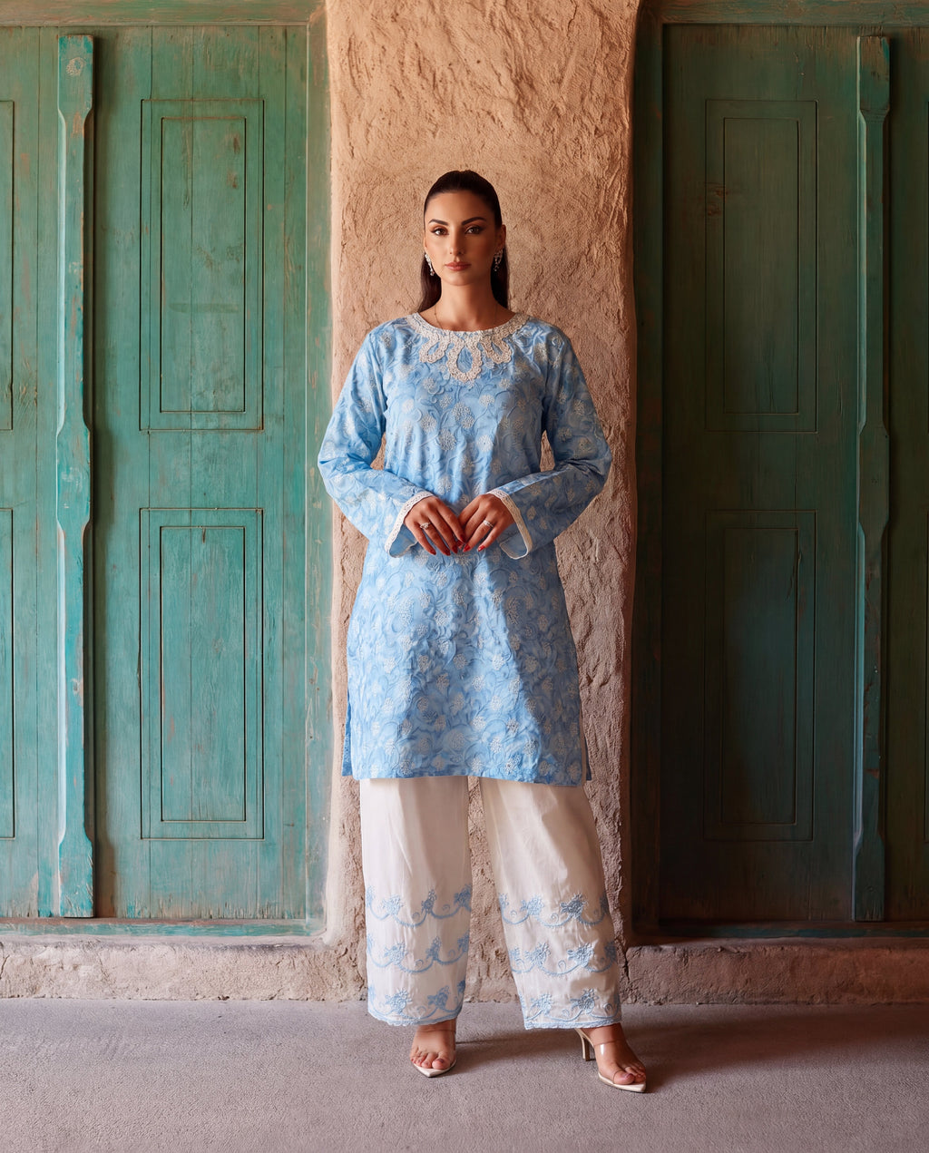 Jennifer Sky Blue Premium Fabric Pakistani Summer Dresses - Sahiba-clothing - 8