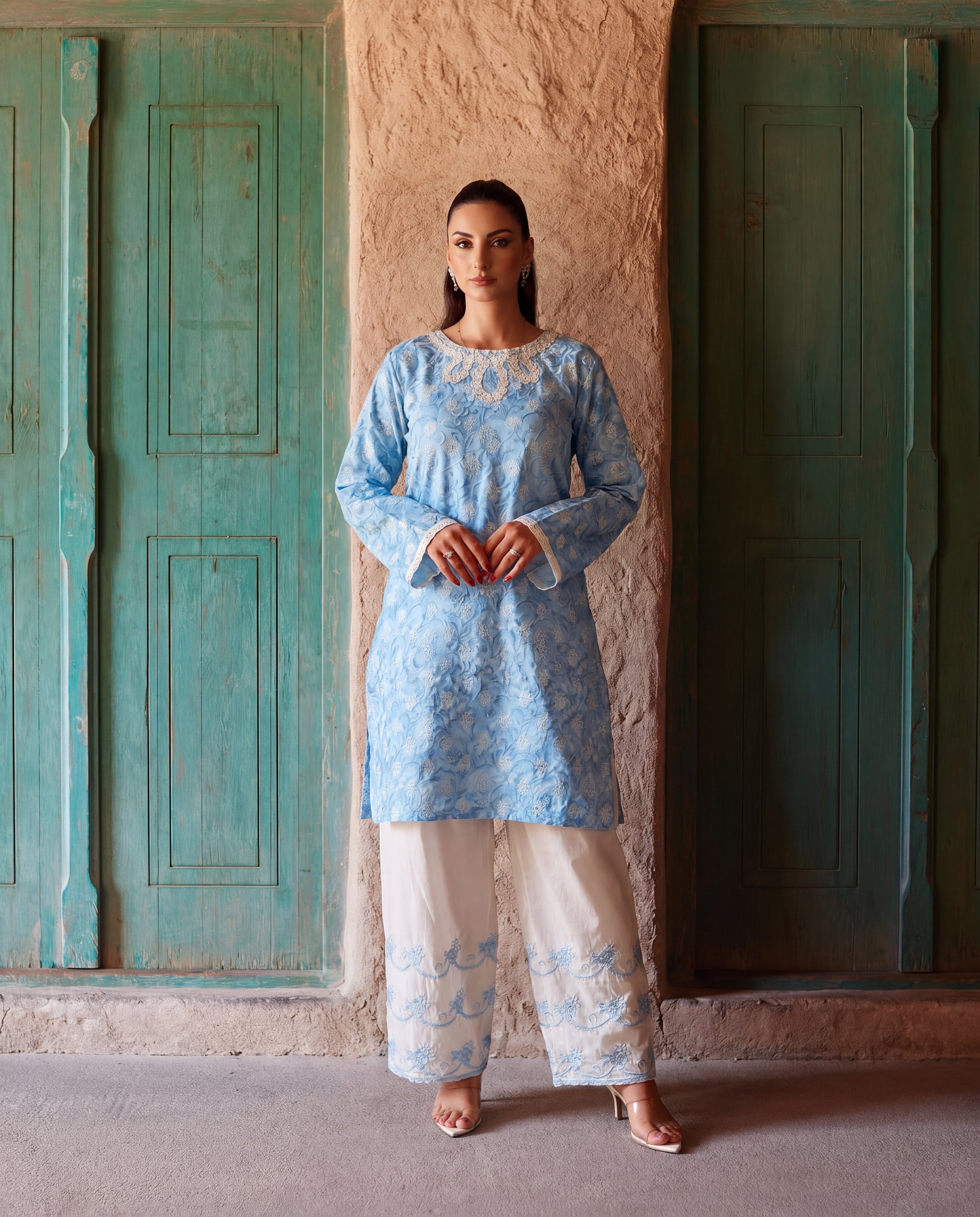 Jennifer Sky Blue Premium Fabric Pakistani Summer Dresses - Sahiba-clothing - 8