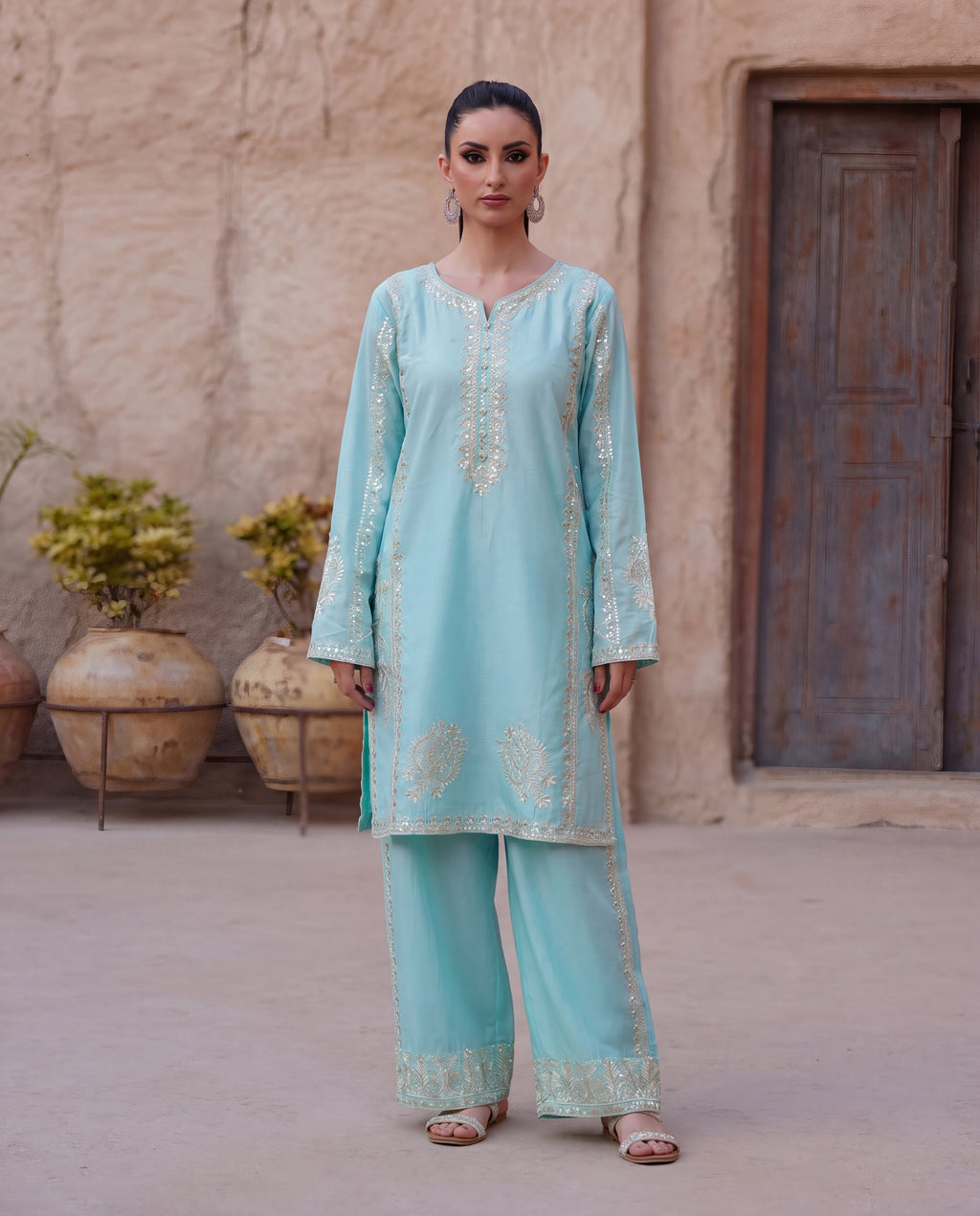 Qurbat Aqua Premium Fabric Pakistani Summer Dresses - Sahiba-clothing - 5