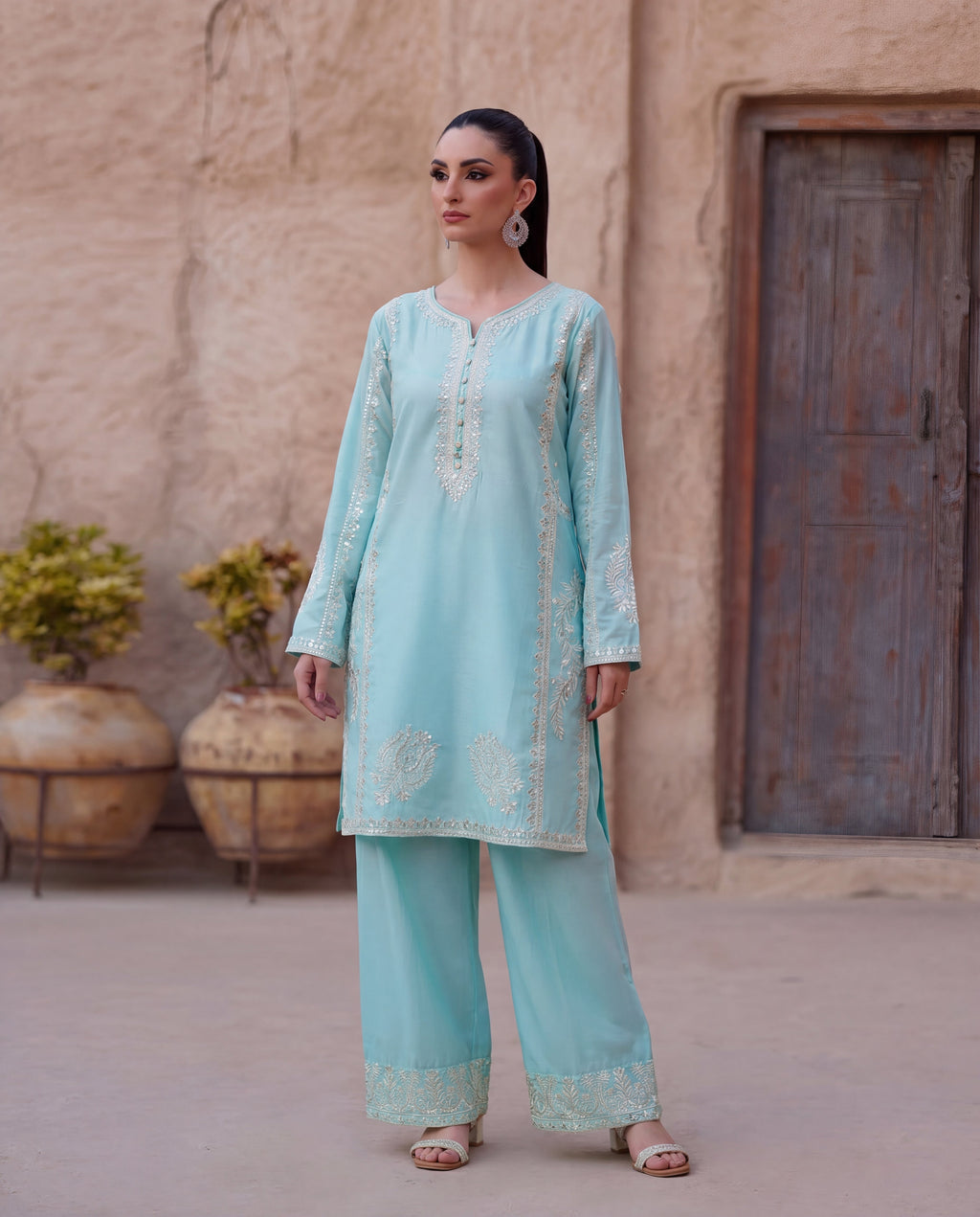 Qurbat Aqua Premium Fabric Pakistani Summer Dresses - Sahiba-clothing - 1