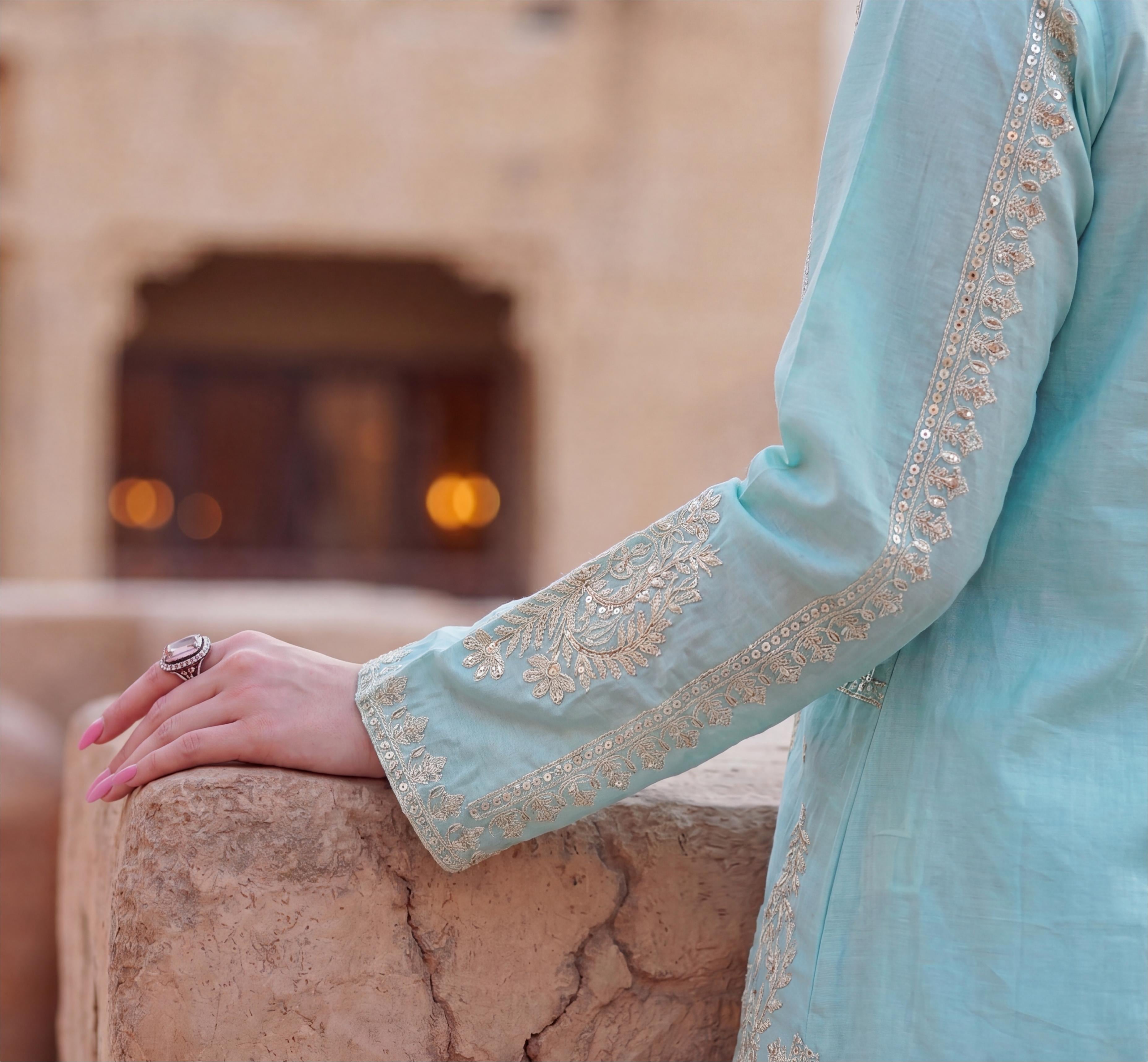 Qurbat Aqua Premium Fabric Pakistani Summer Dresses - Sahiba-clothing - 4