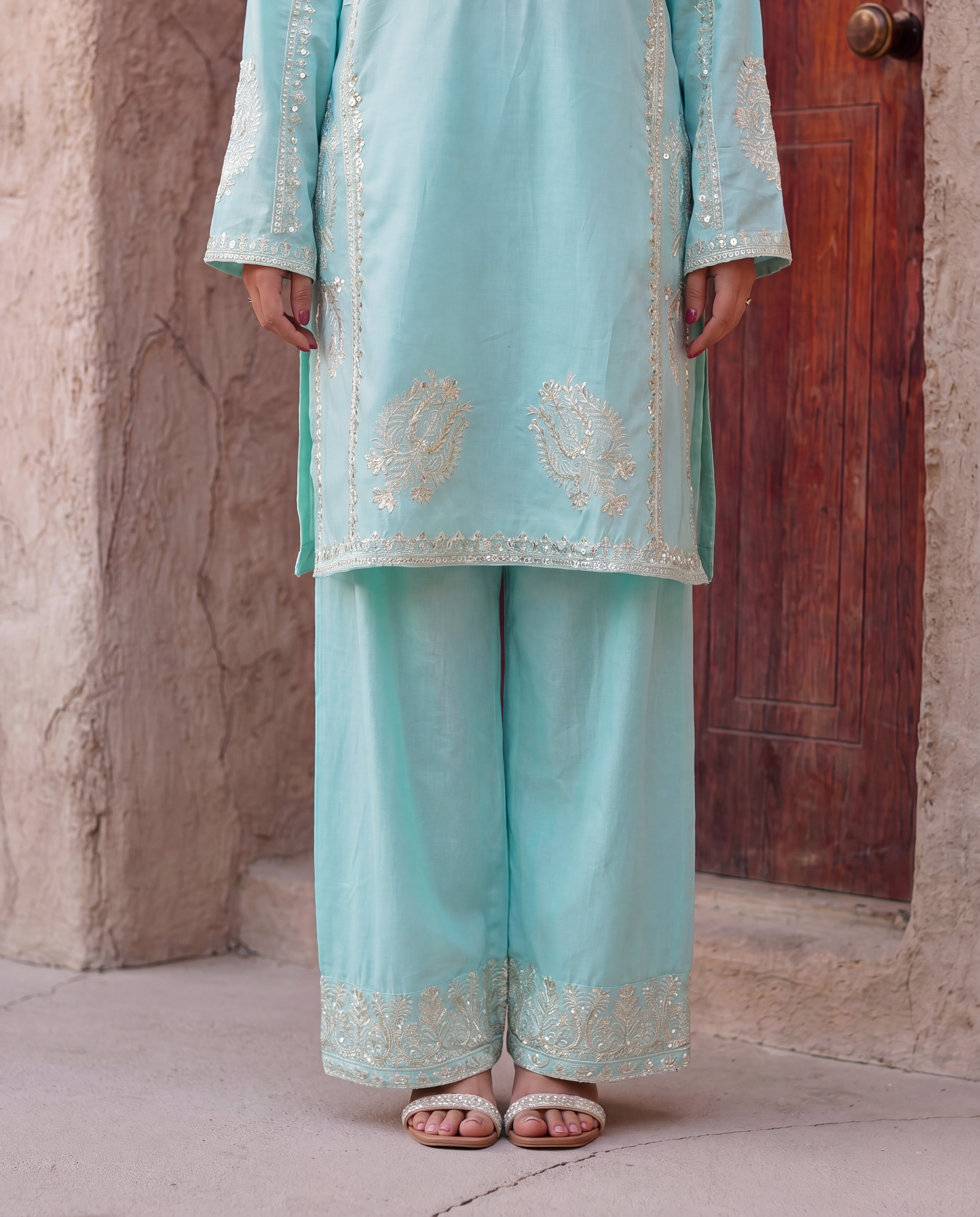 Qurbat Aqua Premium Fabric Pakistani Summer Dresses - Sahiba-clothing - 3