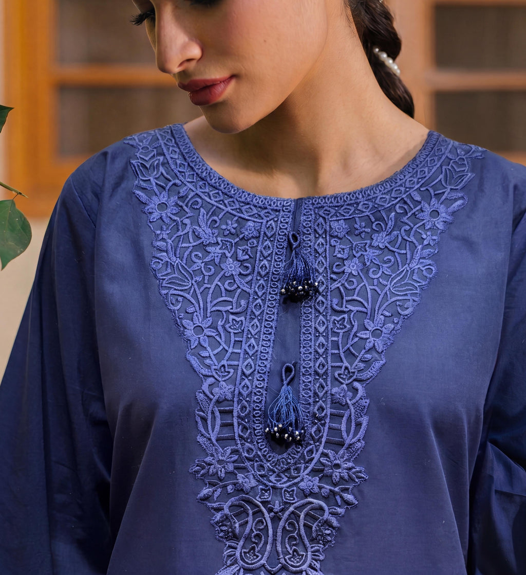 Grandiflora Blue Premium Fabric Pakistani Summer Dresses - Sahiba-clothing - 3