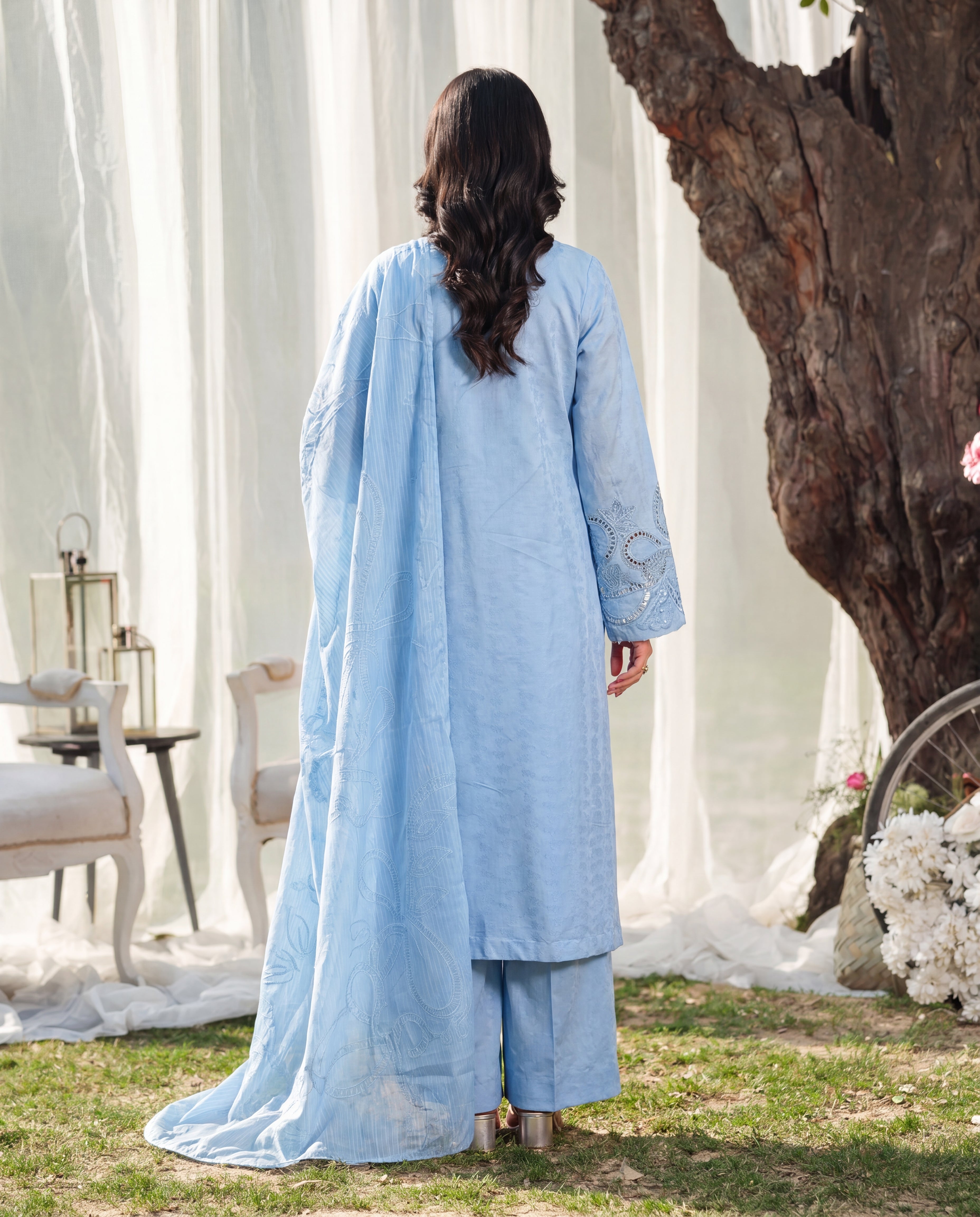 Clockleshell Blue Premium Fabric Pakistani Summer Dresses - Sahiba-clothing - 2
