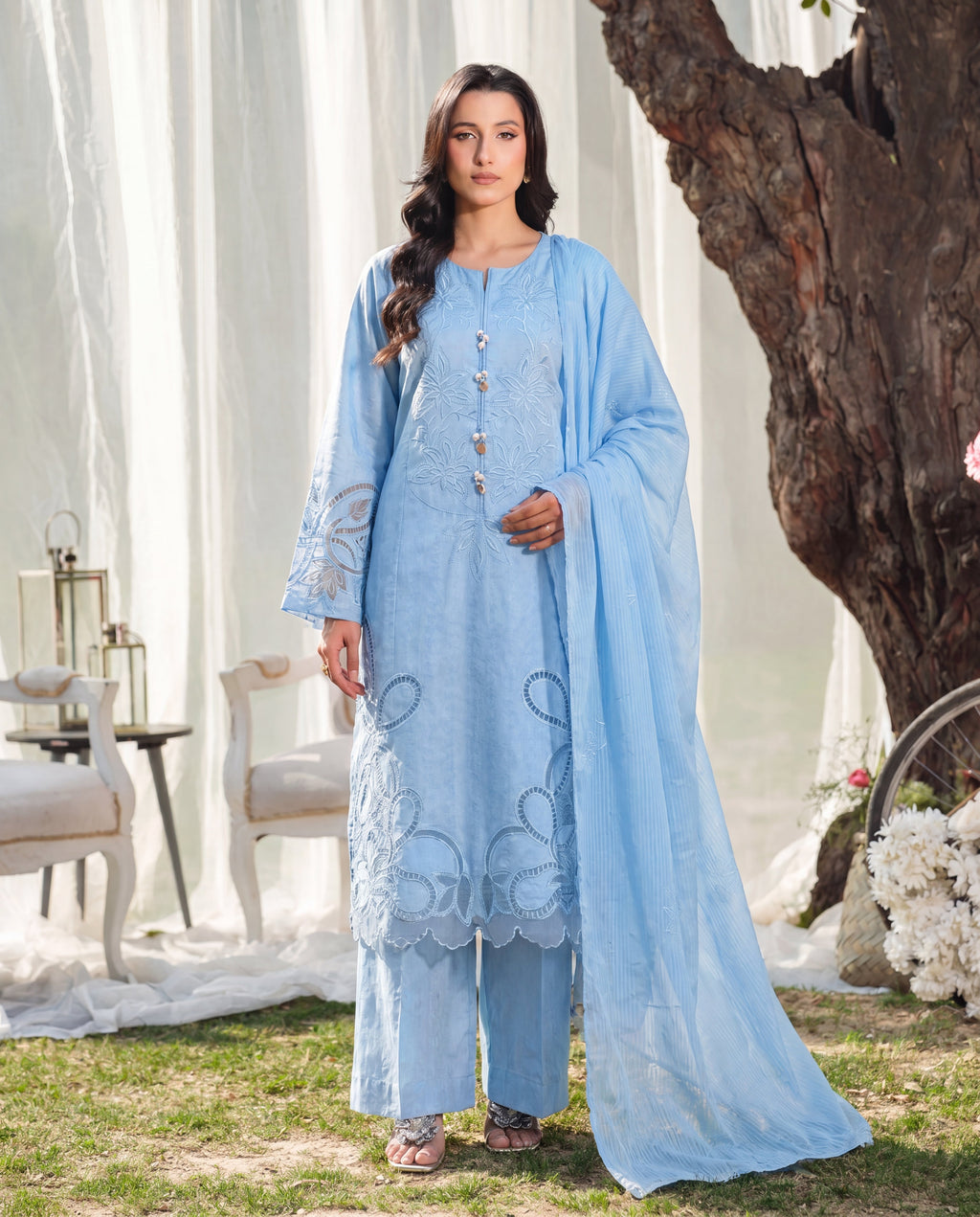 Clockleshell Blue Premium Fabric Pakistani Summer Dresses - Sahiba-clothing - 7