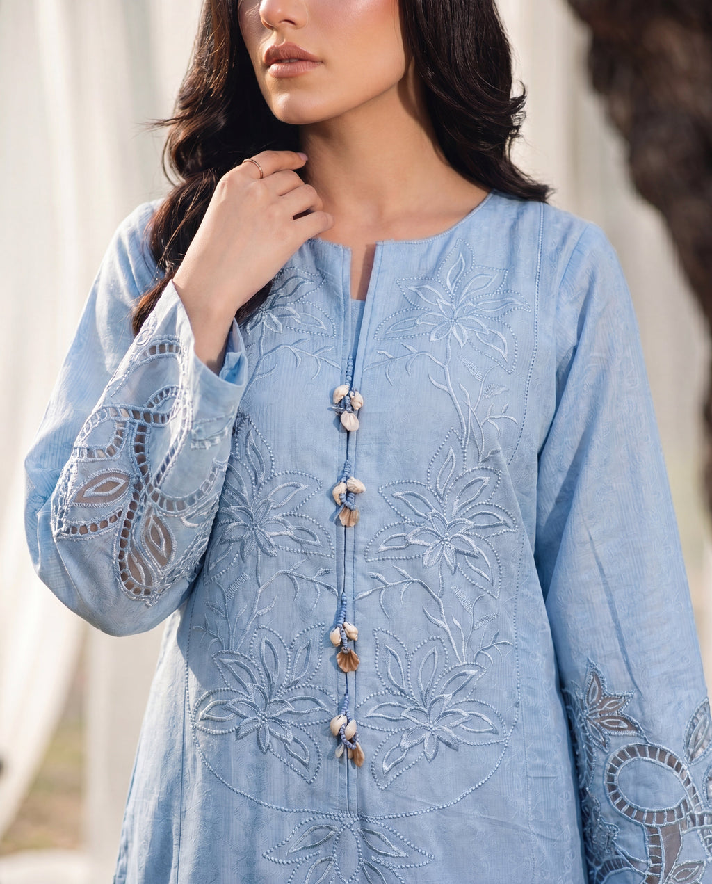 Clockleshell Blue Premium Fabric Pakistani Summer Dresses - Sahiba-clothing - 3