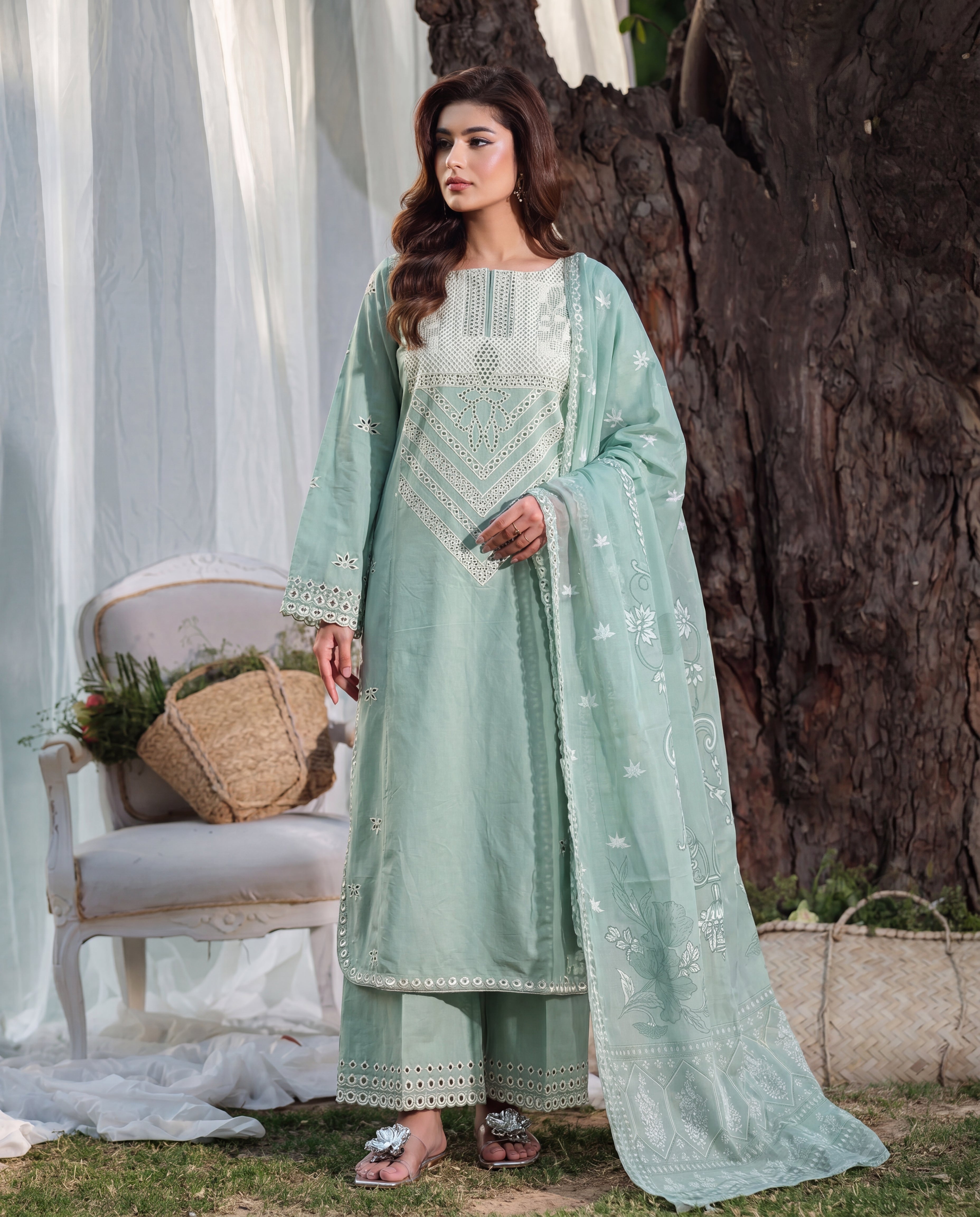 Badar Pista Premium Fabric Pakistani Summer Dresses - Sahiba-clothing - 1