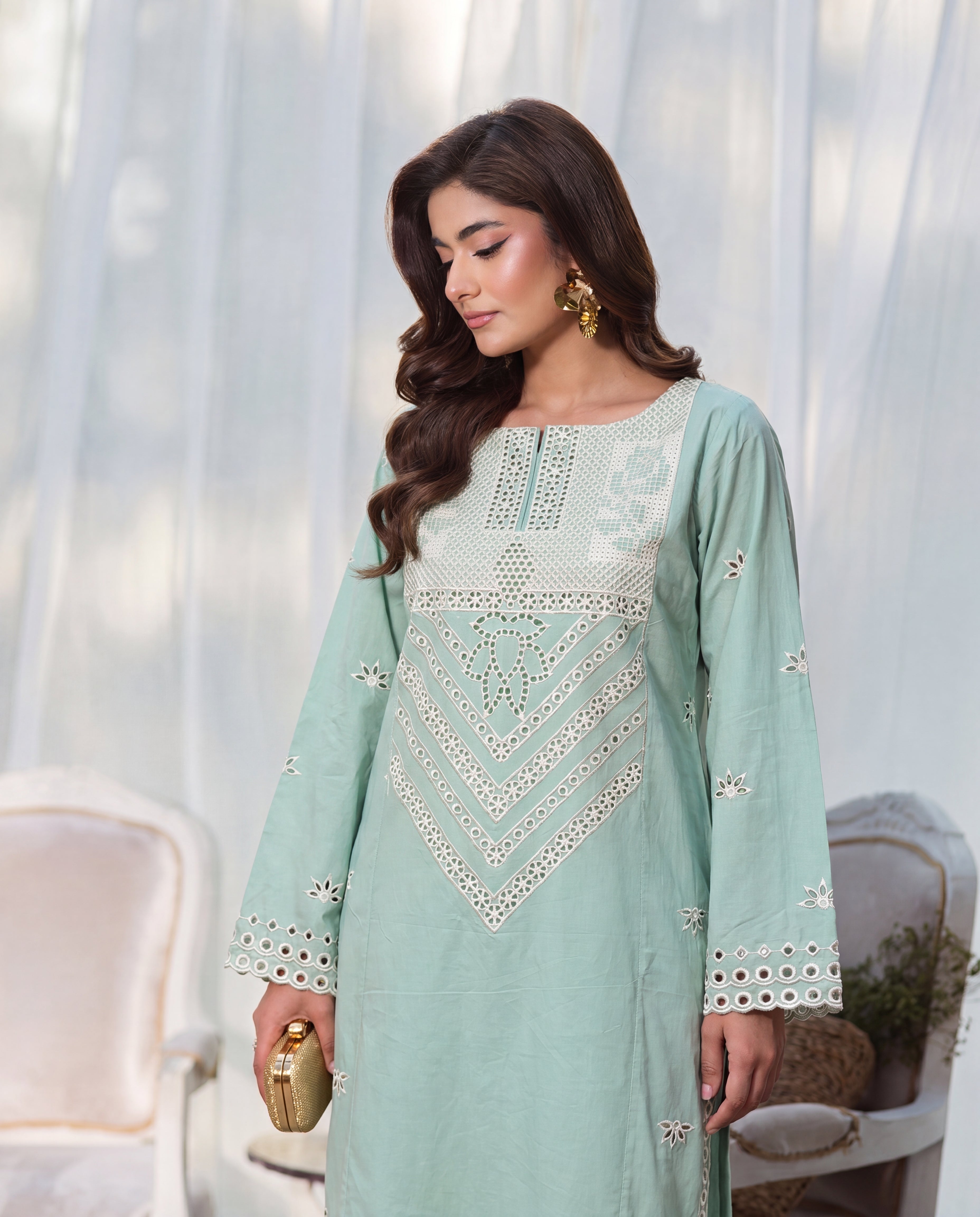 Badar Pista Premium Fabric Pakistani Summer Dresses - Sahiba-clothing - 3