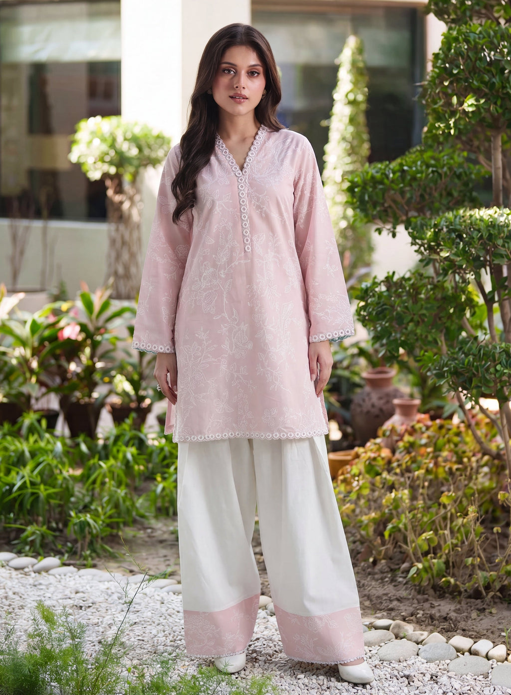 Plum Baby Pink Premium Fabric Pakistani Summer Dresses - Sahiba-clothing - 1