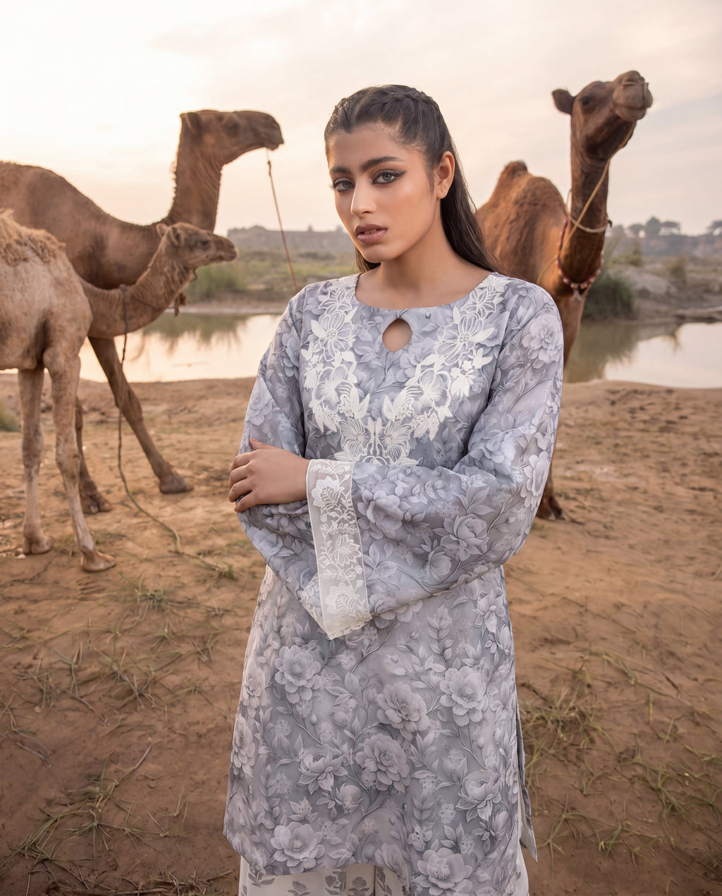 Zivaa Grey Premium Fabric Pakistani Summer Dresses - Sahiba-clothing - 3