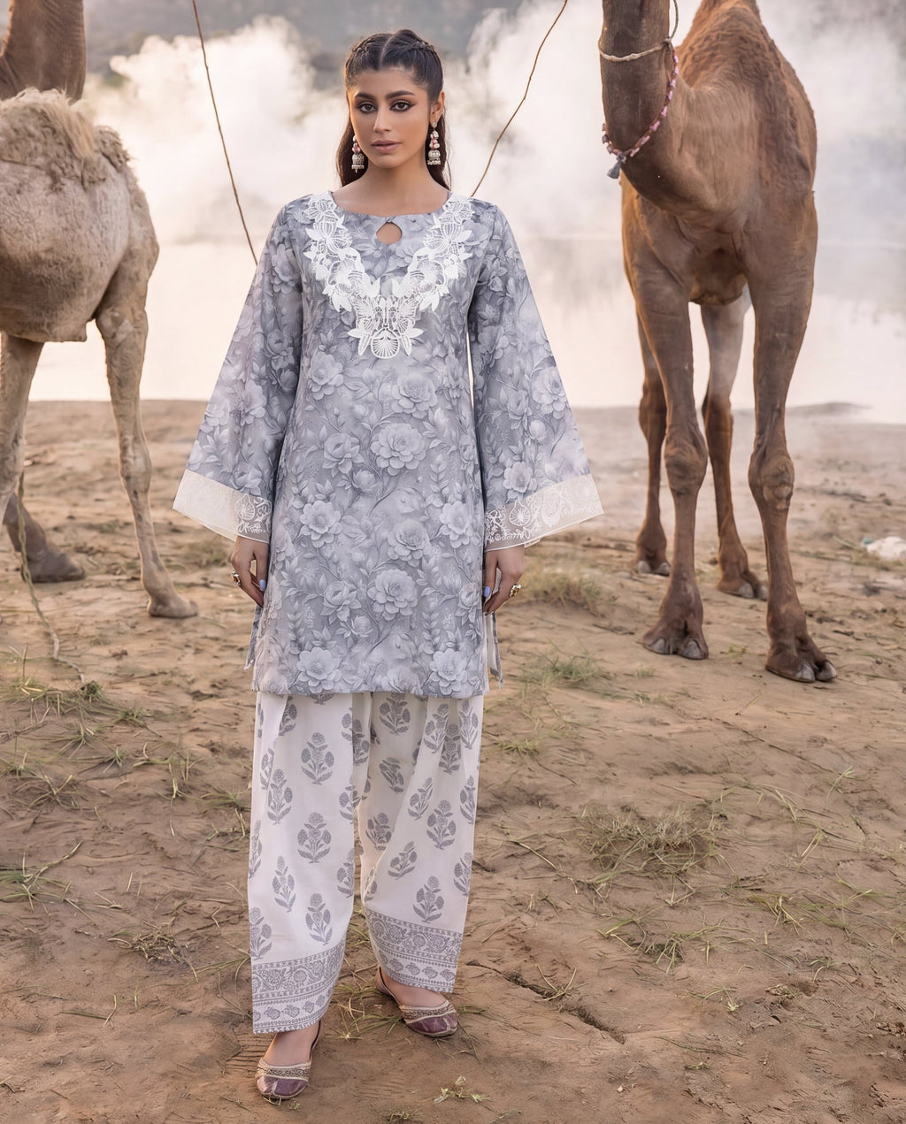 Zivaa Grey Premium Fabric Pakistani Summer Dresses - Sahiba-clothing - 1