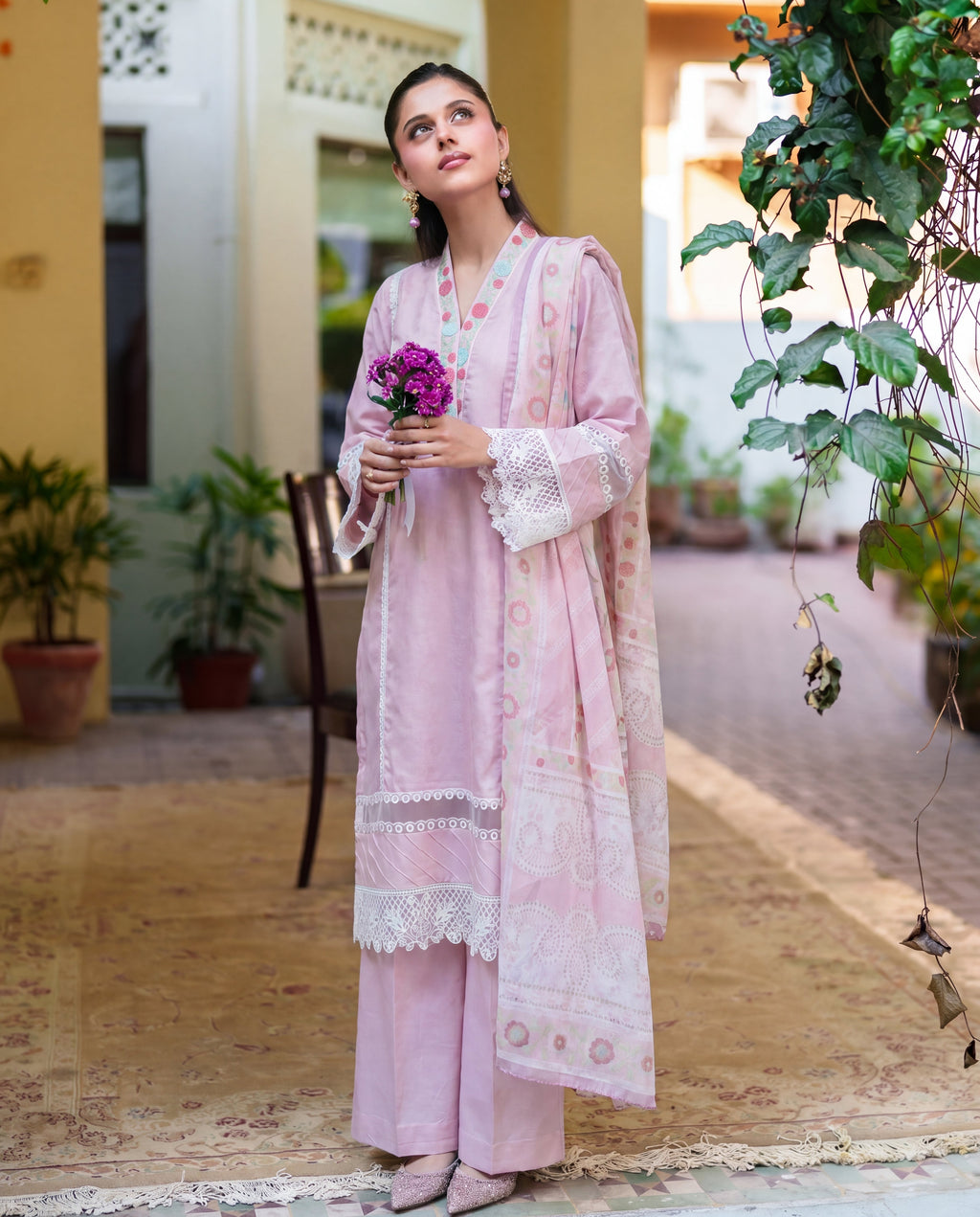 Moonflower Pink Premium Fabric Pakistani Summer Dresses - Sahiba-clothing - 2