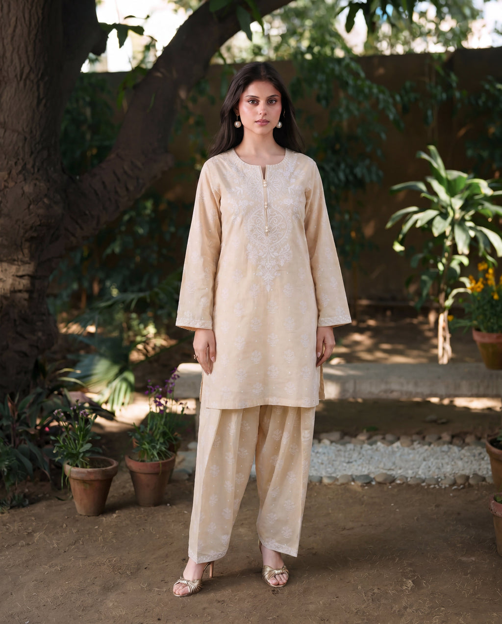 Mufeeda Peach Premium Fabric Pakistani Summer Dresses - Sahiba-clothing - 1