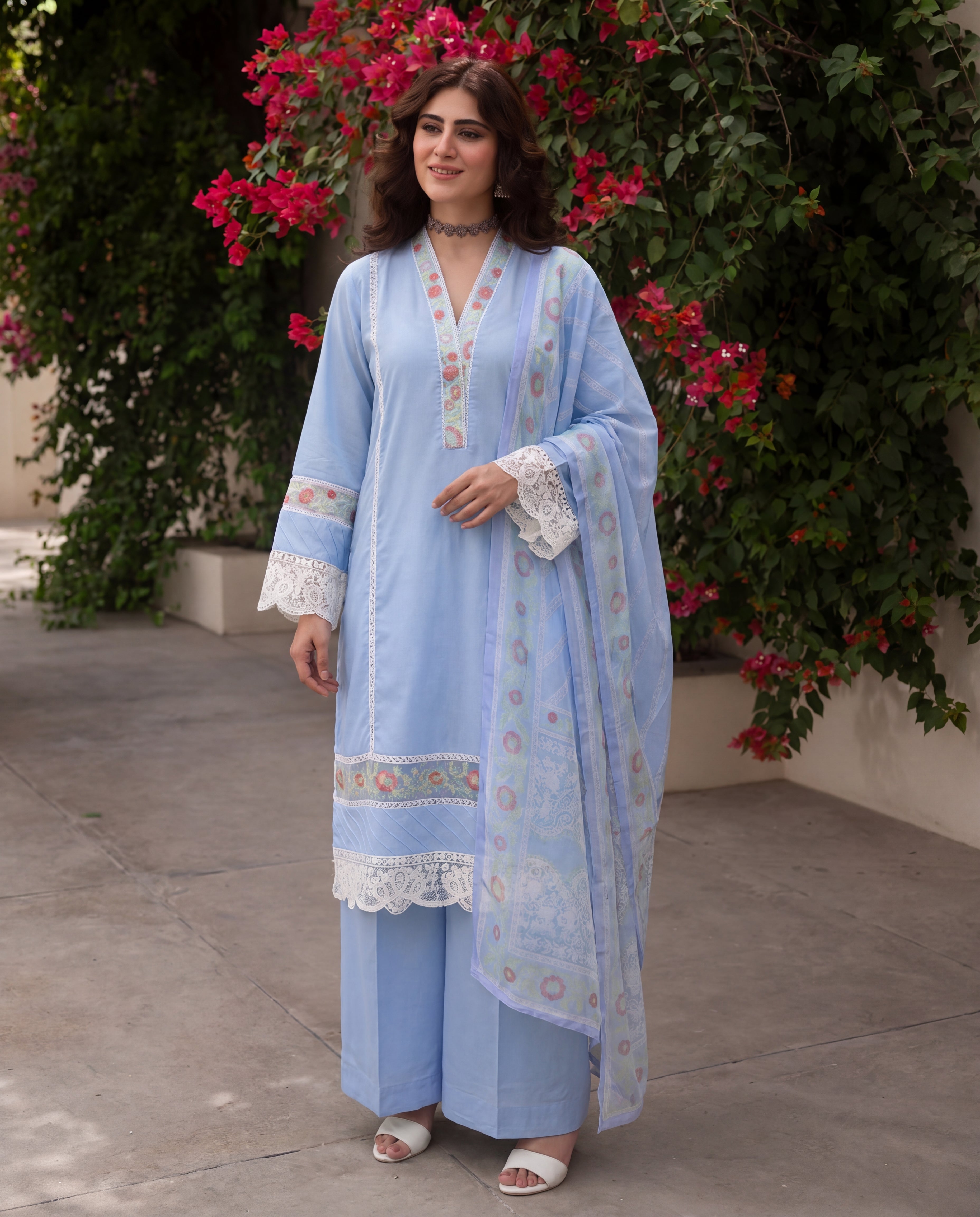 Moonflower Blue Premium Fabric Pakistani Summer Dresses - Sahiba-clothing - 1