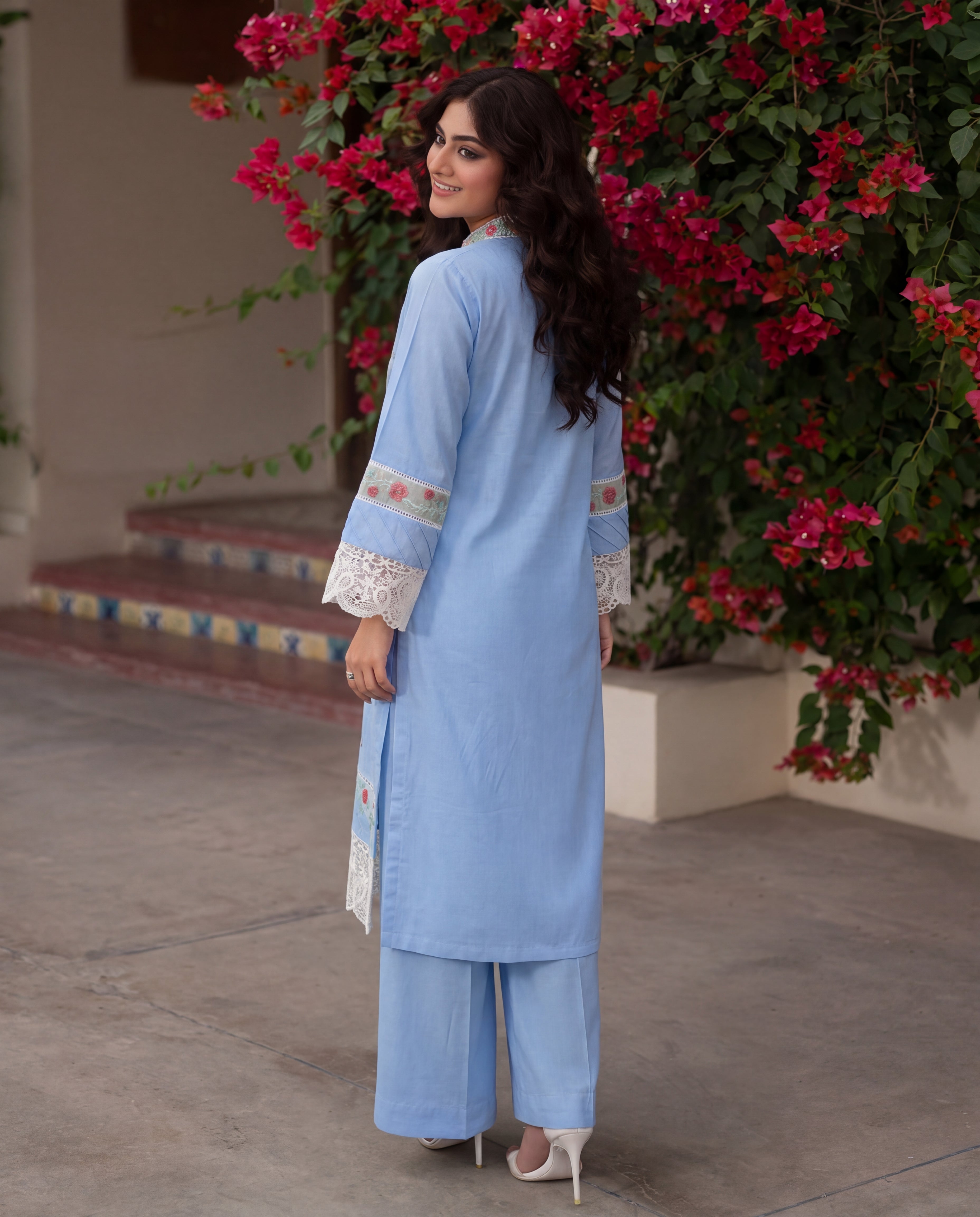 Moonflower Blue Premium Fabric Pakistani Summer Dresses - Sahiba-clothing - 4