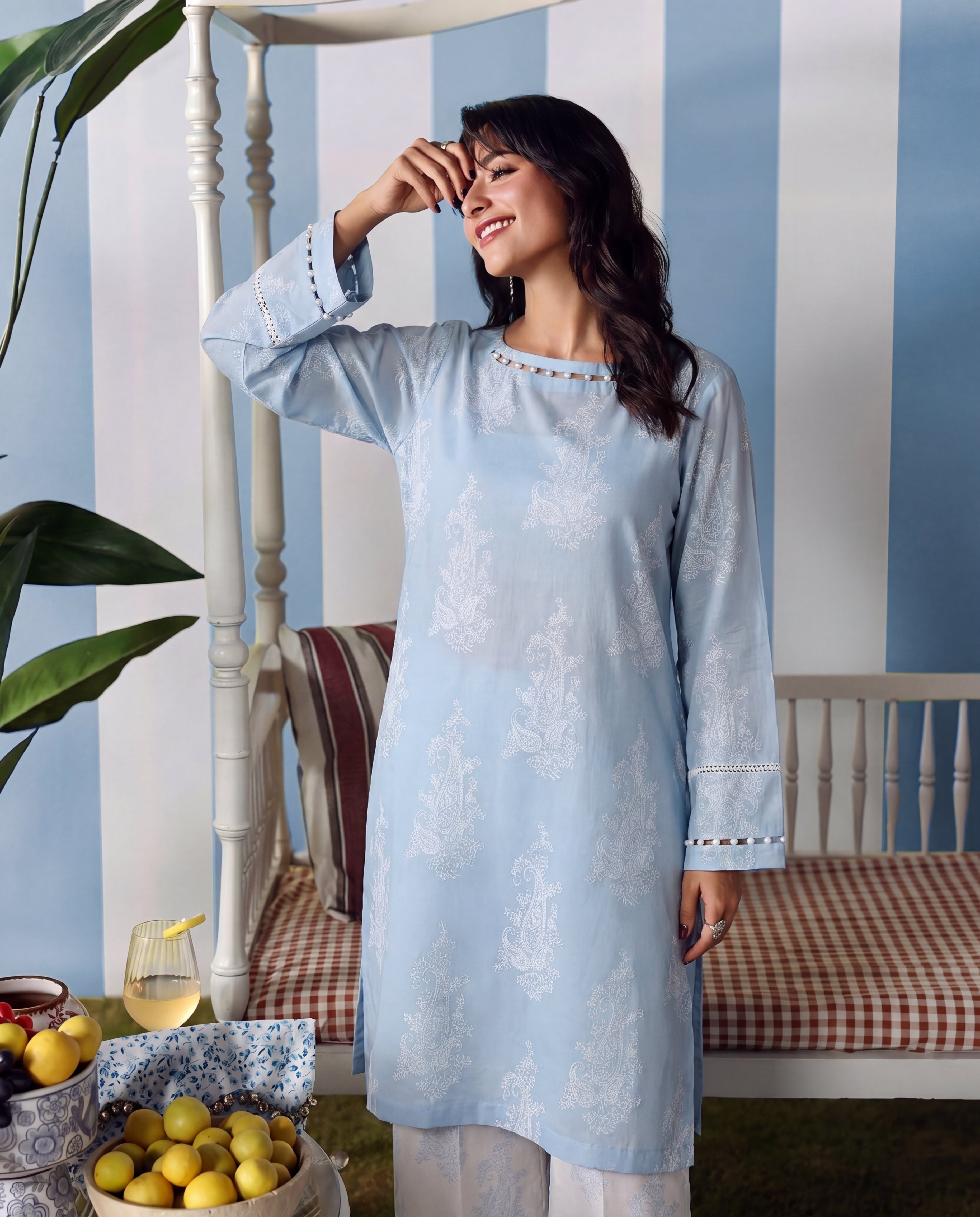 Hessonie - Sky Blue Premium Fabric Pakistani Summer Dresses - Sahiba-clothing - 5