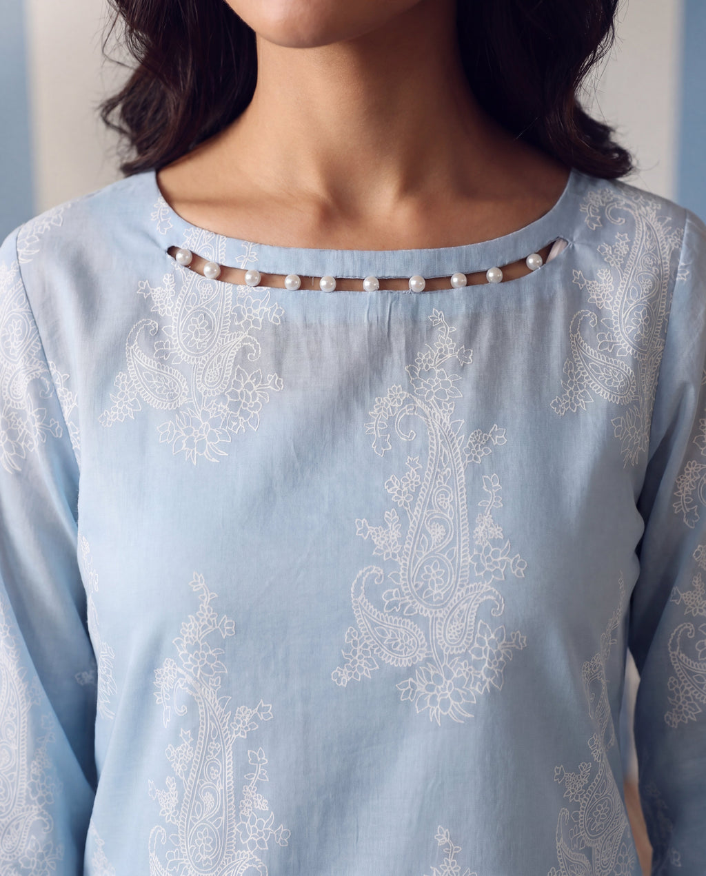 Hessonie - Sky Blue Premium Fabric Pakistani Summer Dresses - Sahiba-clothing - 2