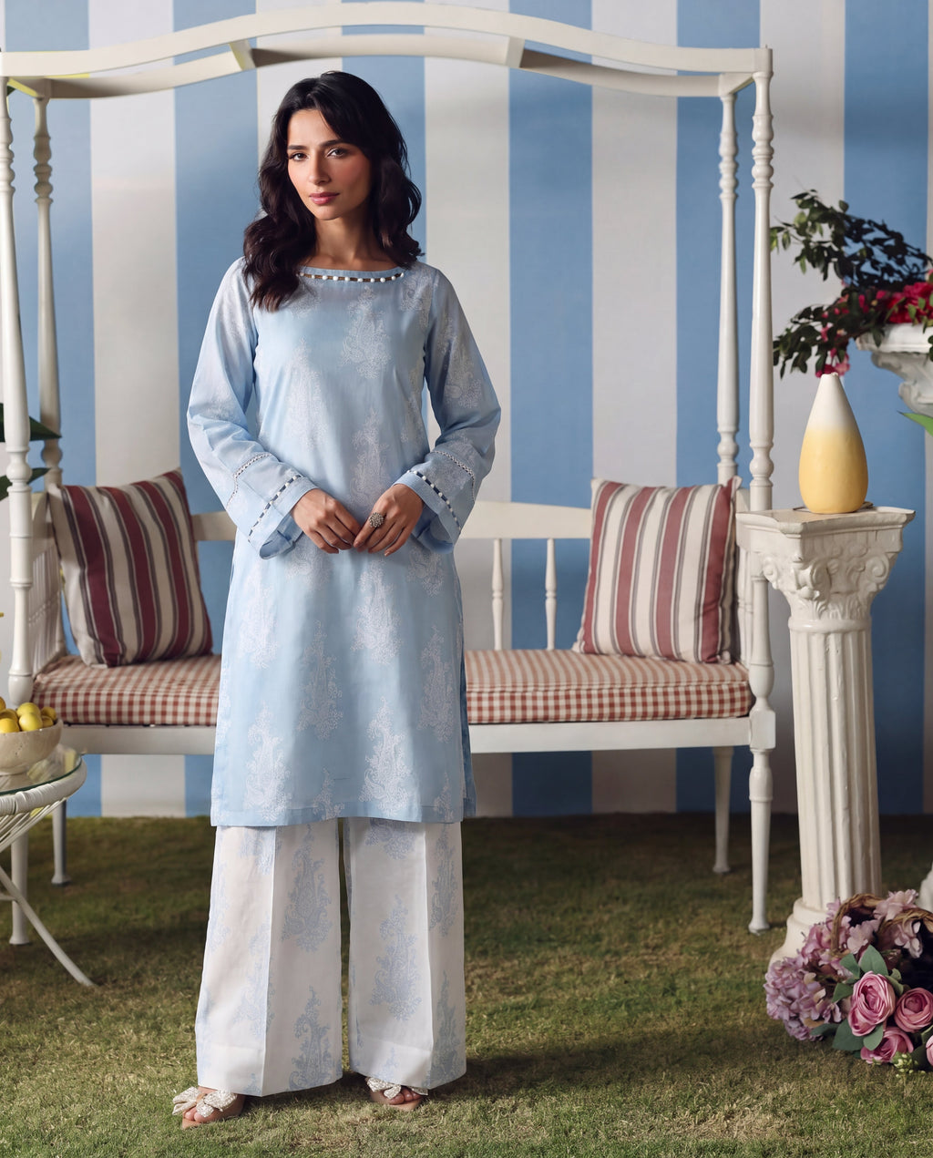 Hessonie - Sky Blue Premium Fabric Pakistani Summer Dresses - Sahiba-clothing - 1