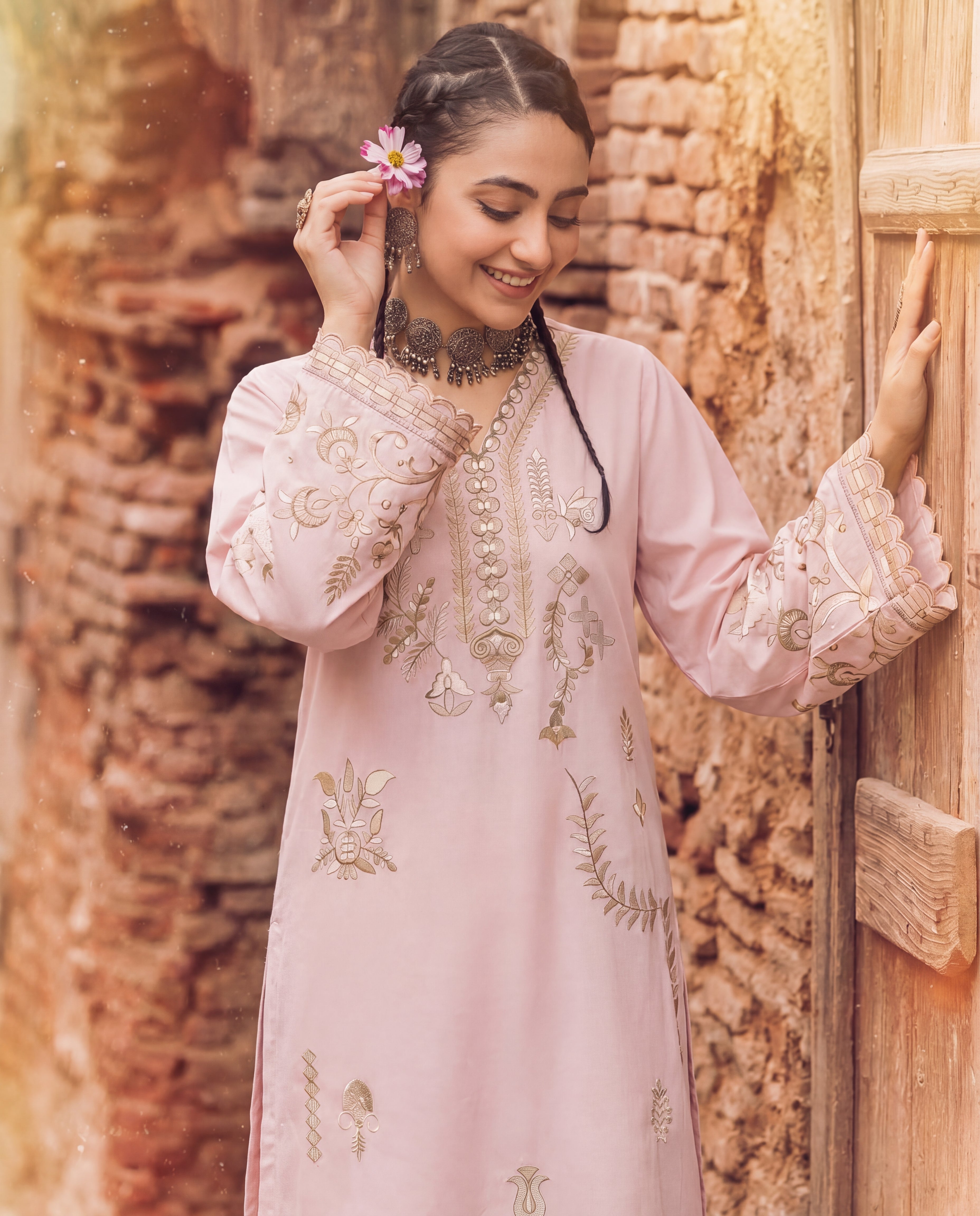 Ishwa Pink Premium Fabric Pakistani Summer Dresses - Sahiba-clothing - 2