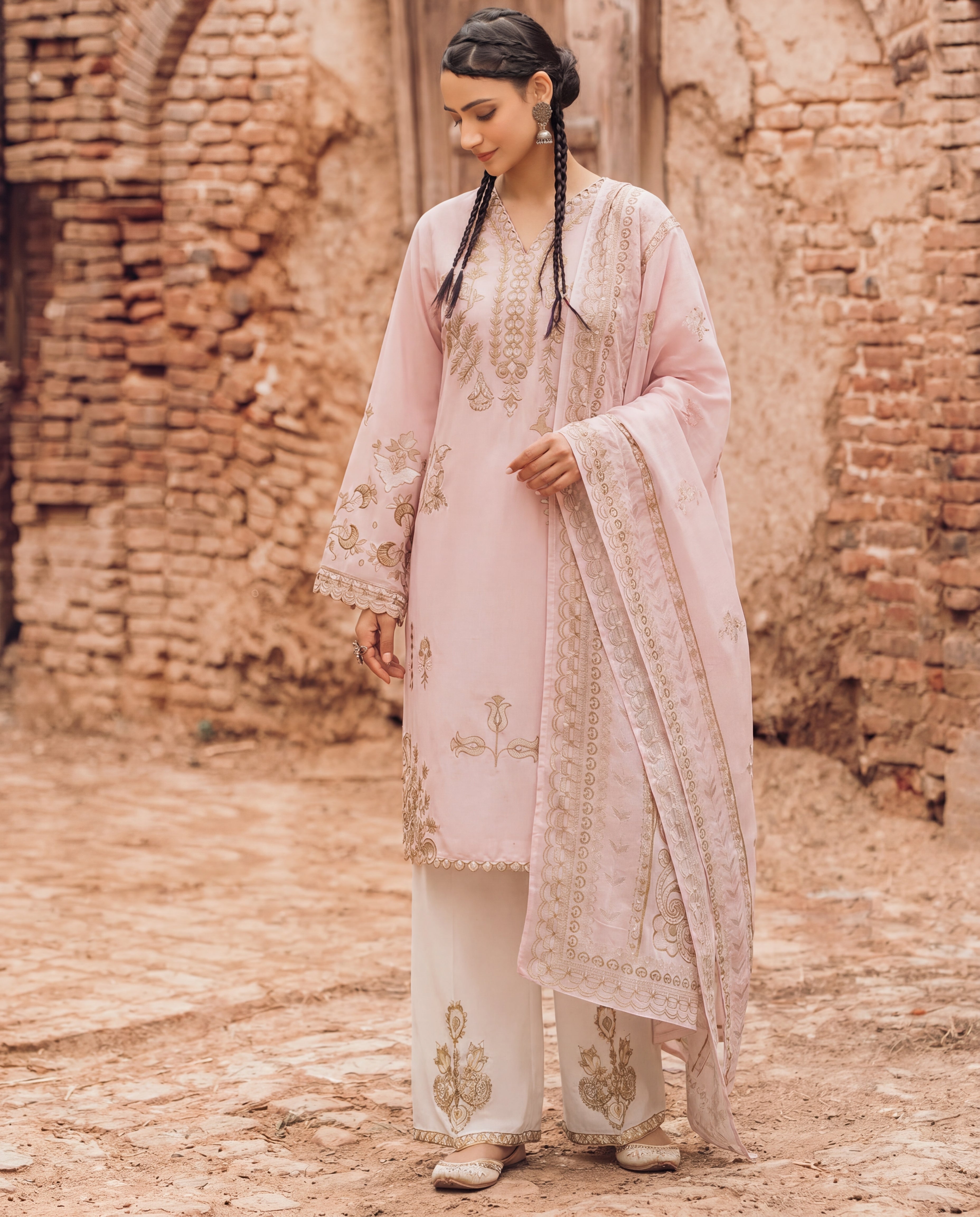 Ishwa Pink Premium Fabric Pakistani Summer Dresses - Sahiba-clothing - 7