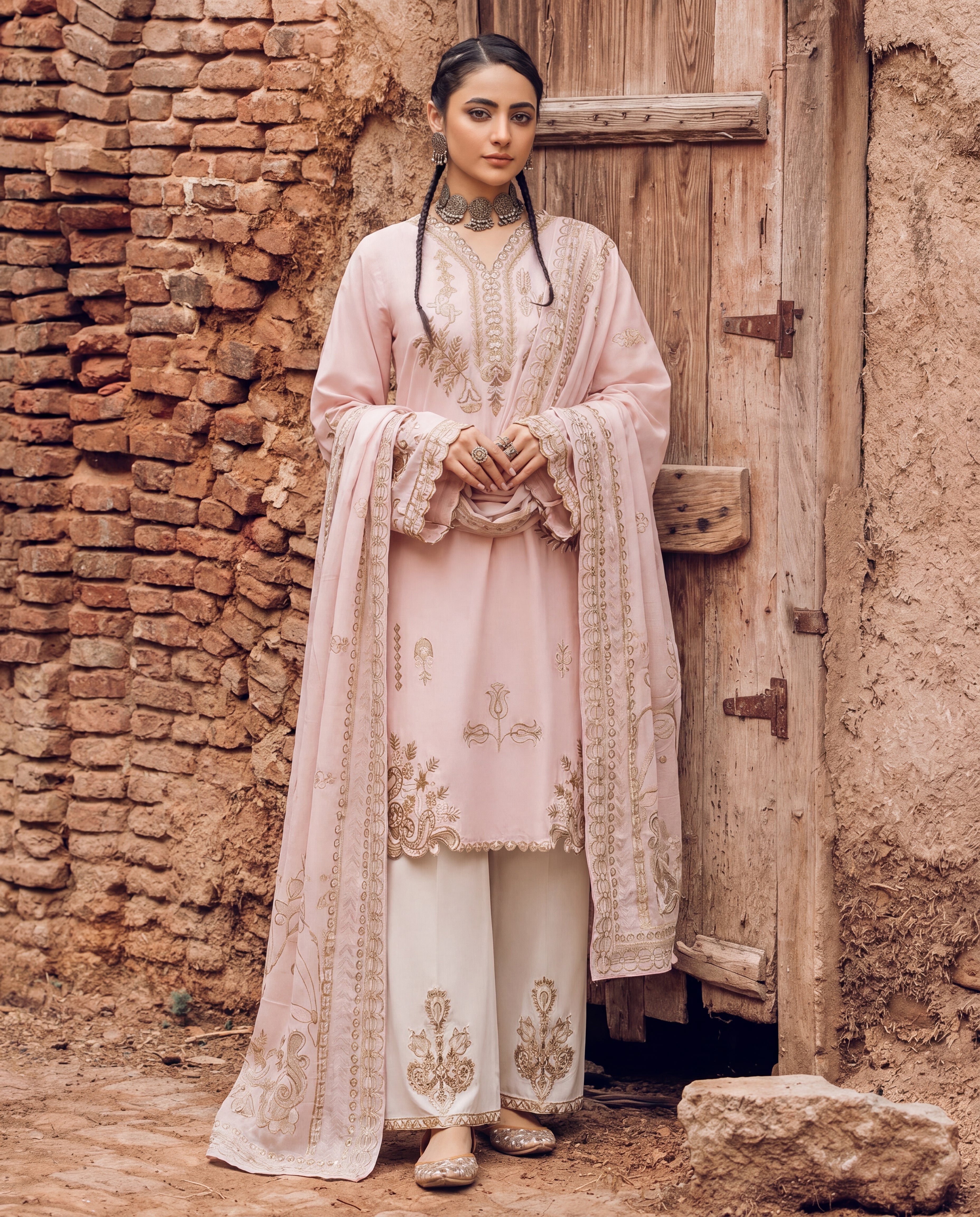 Ishwa Pink Premium Fabric Pakistani Summer Dresses - Sahiba-clothing - 1