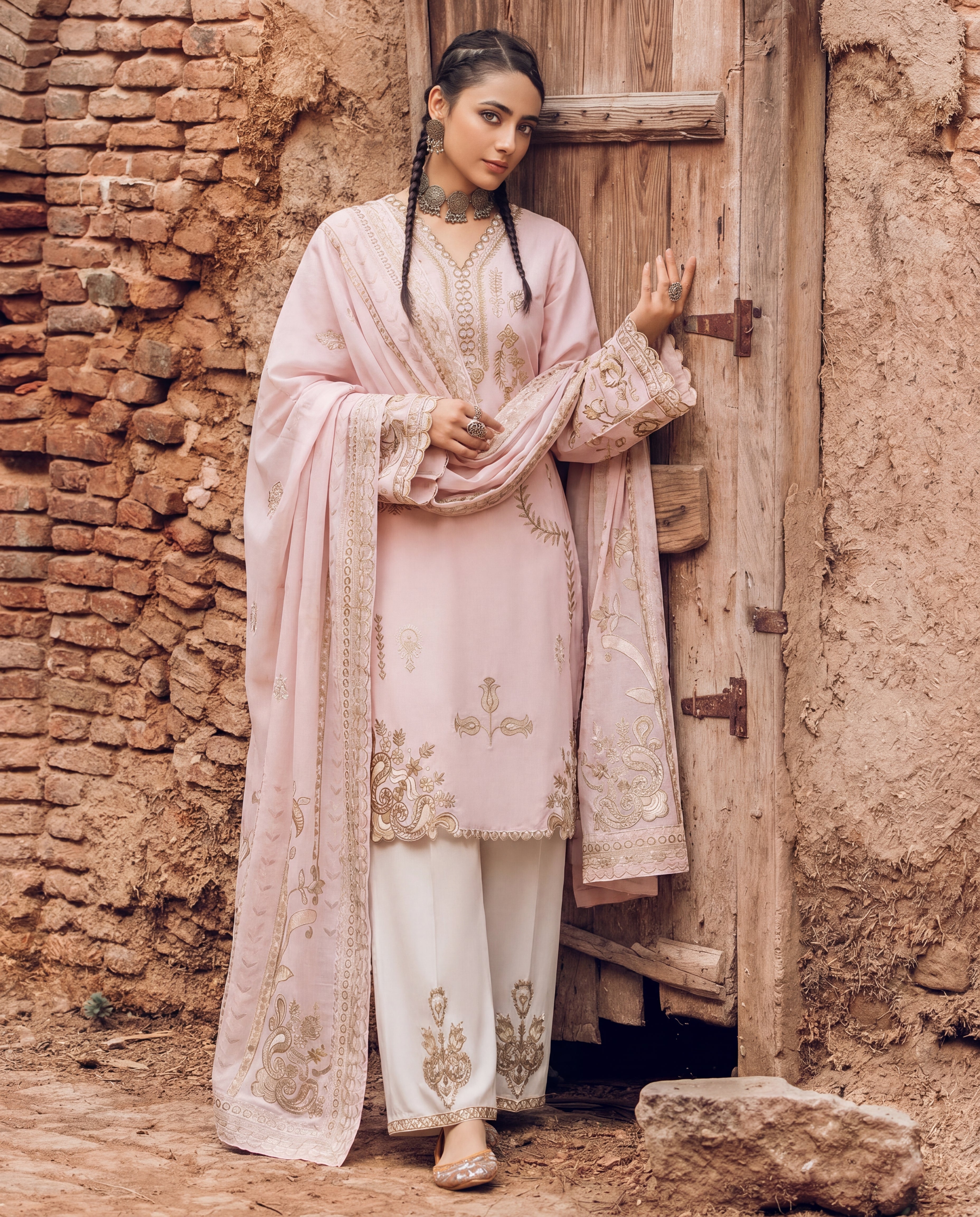 Ishwa Pink Premium Fabric Pakistani Summer Dresses - Sahiba-clothing - 5