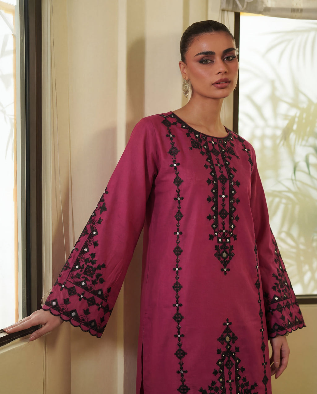 Jemina Maroon Premium Fabric Pakistani Summer Dresses - Sahiba-clothing - 2