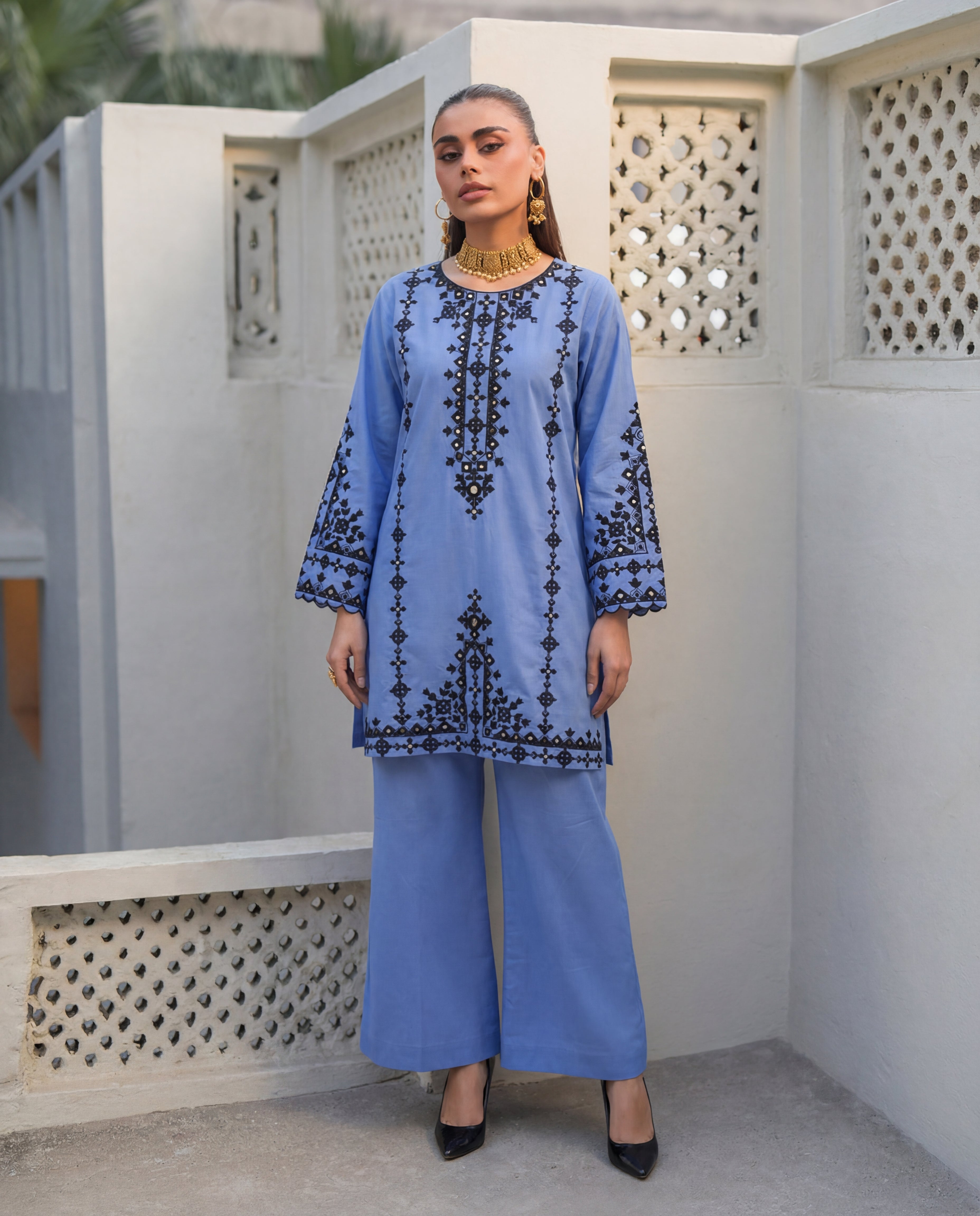 Jemina Blue Premium Fabric Pakistani Summer Dresses - Sahiba-clothing - 1