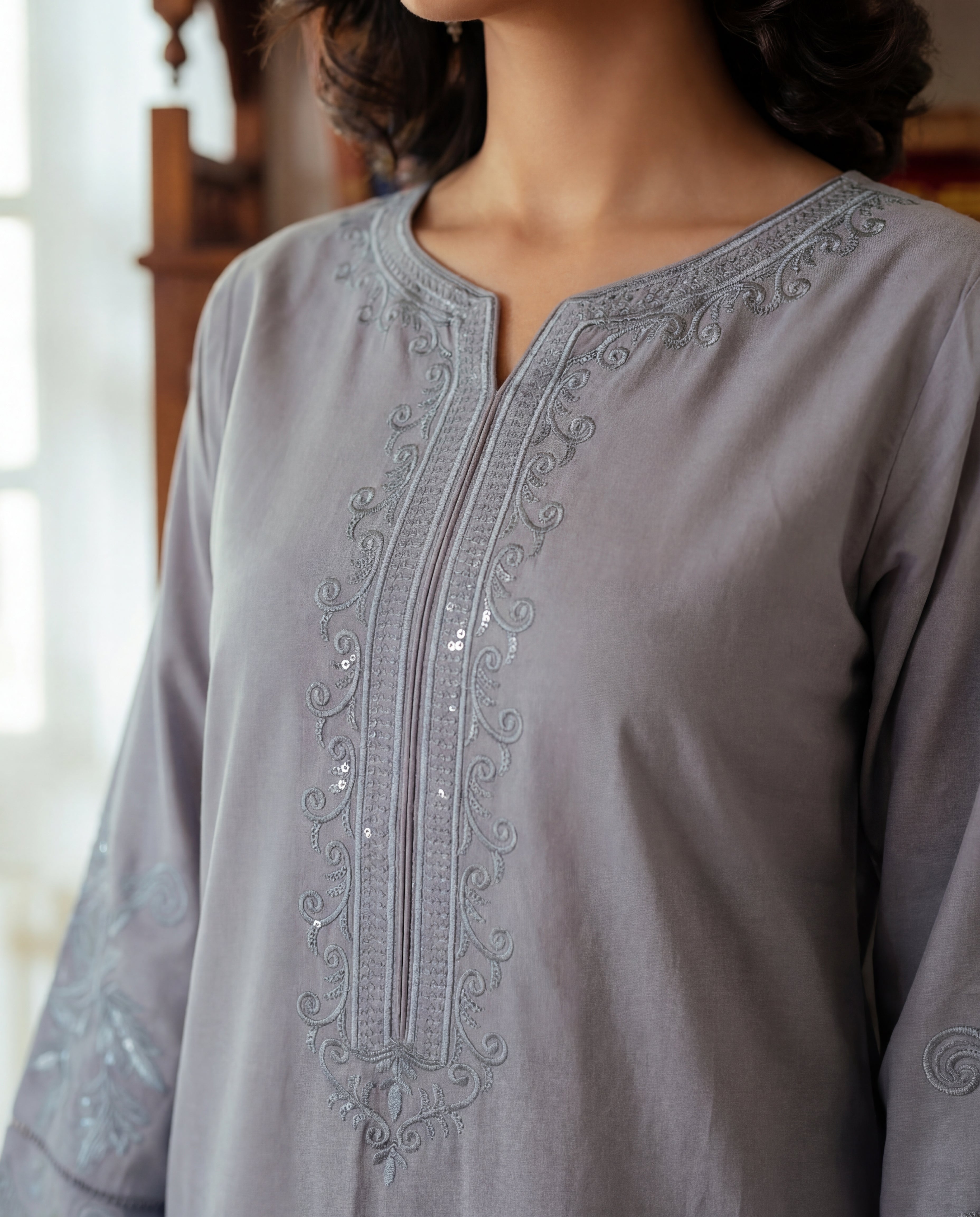 Koh E Noor - Grey Premium Fabric Pakistani Summer Dresses - Sahiba-clothing - 7