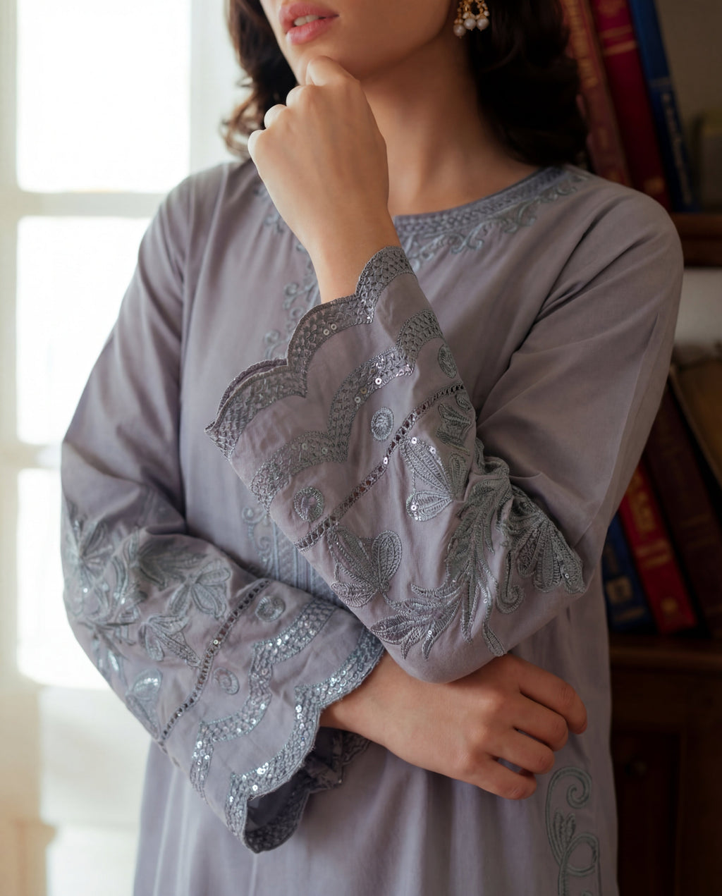 Koh E Noor - Grey Premium Fabric Pakistani Summer Dresses - Sahiba-clothing - 3