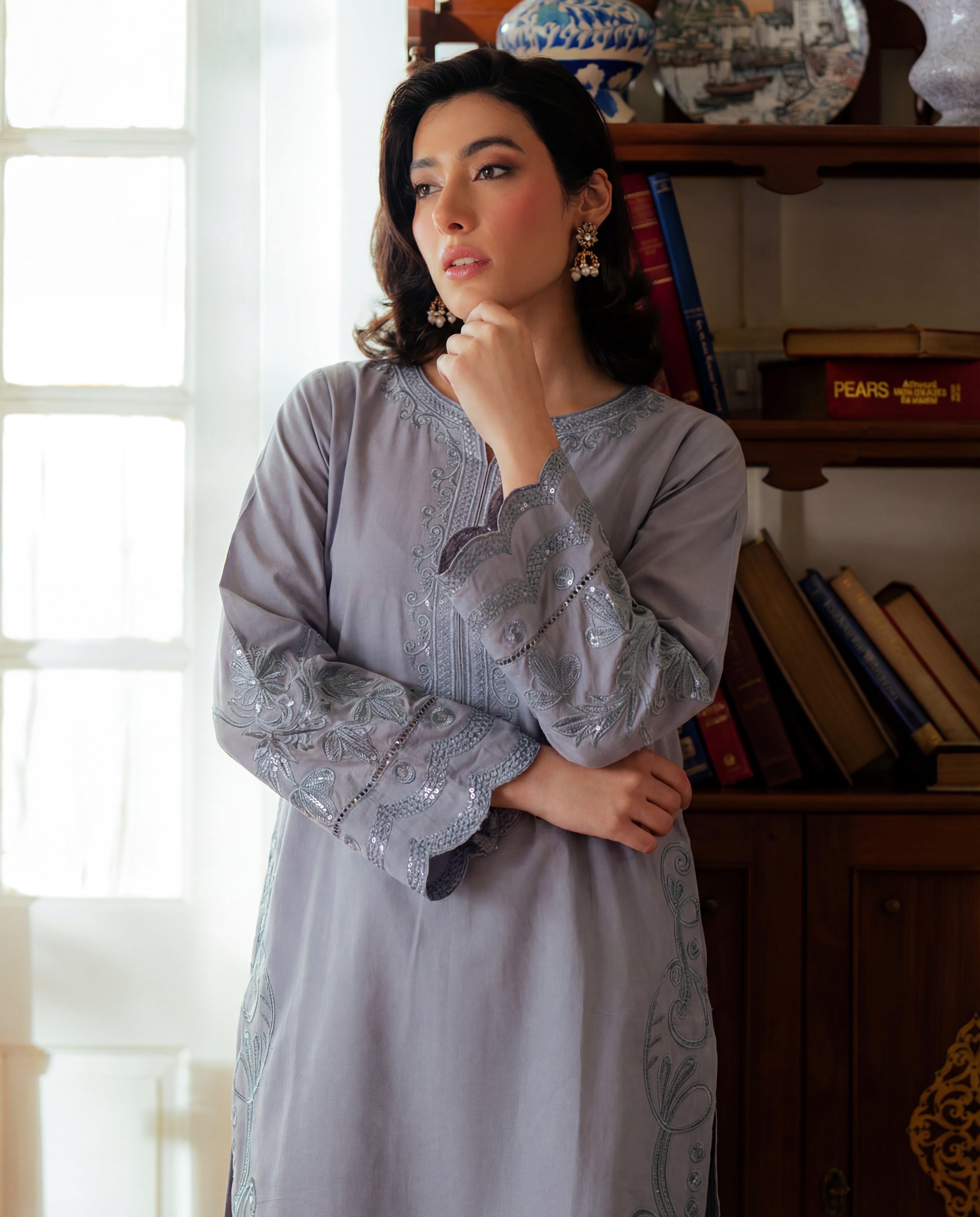 Koh E Noor - Grey Premium Fabric Pakistani Summer Dresses - Sahiba-clothing - 2