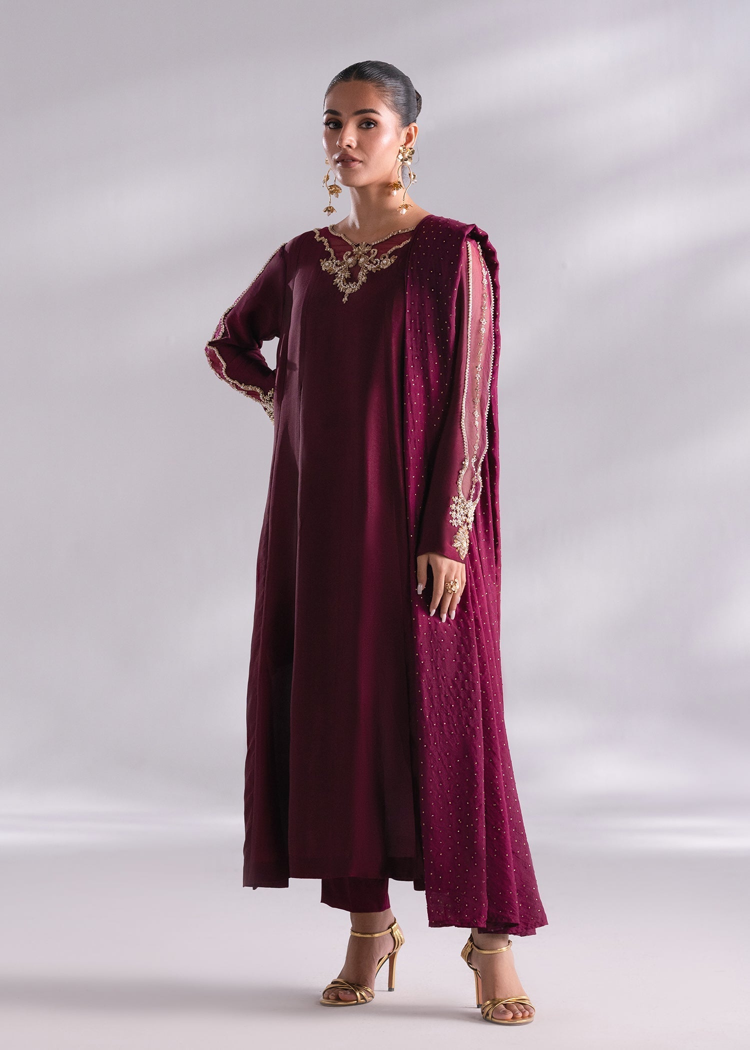 Garnet Raw Silk Pakistani Casuals Dresses