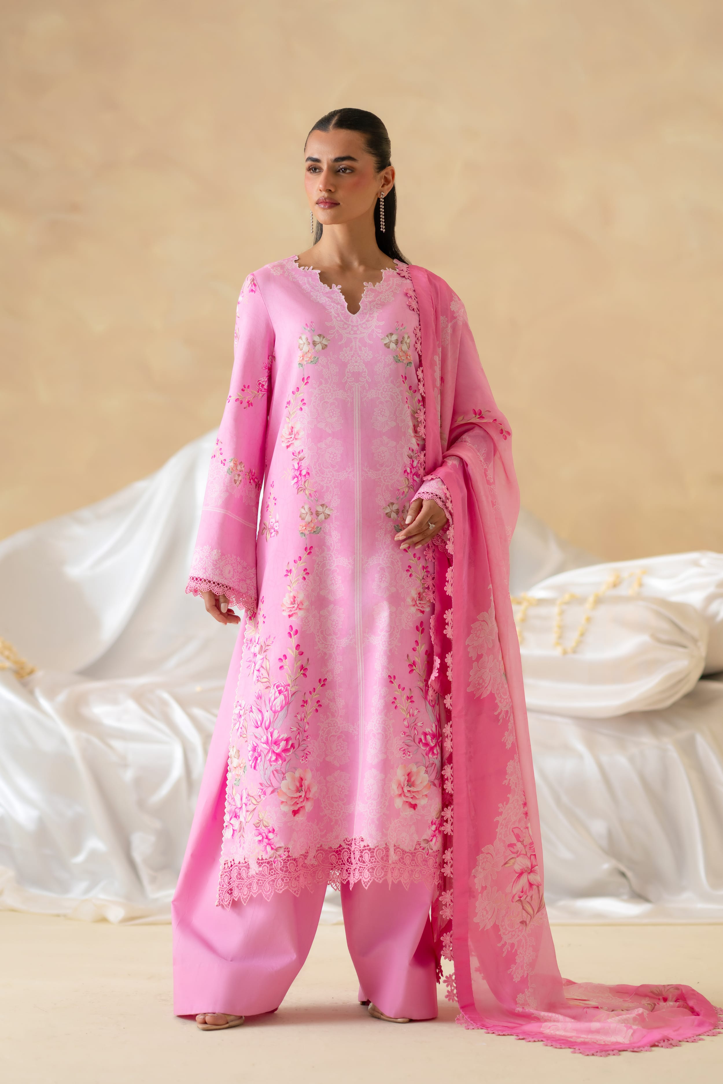 Rosette Embroidered Pakistani Dress