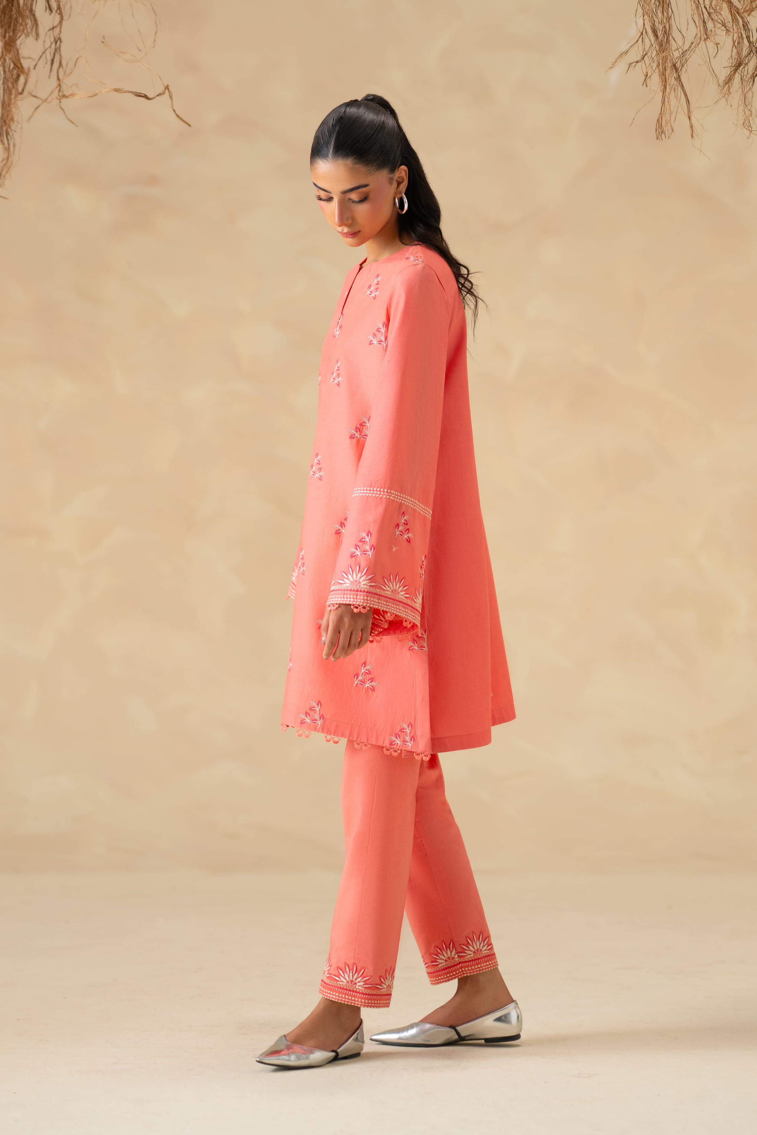 Coral Cotton Pakistani Summer Dresses - Akbar Aslam - 2