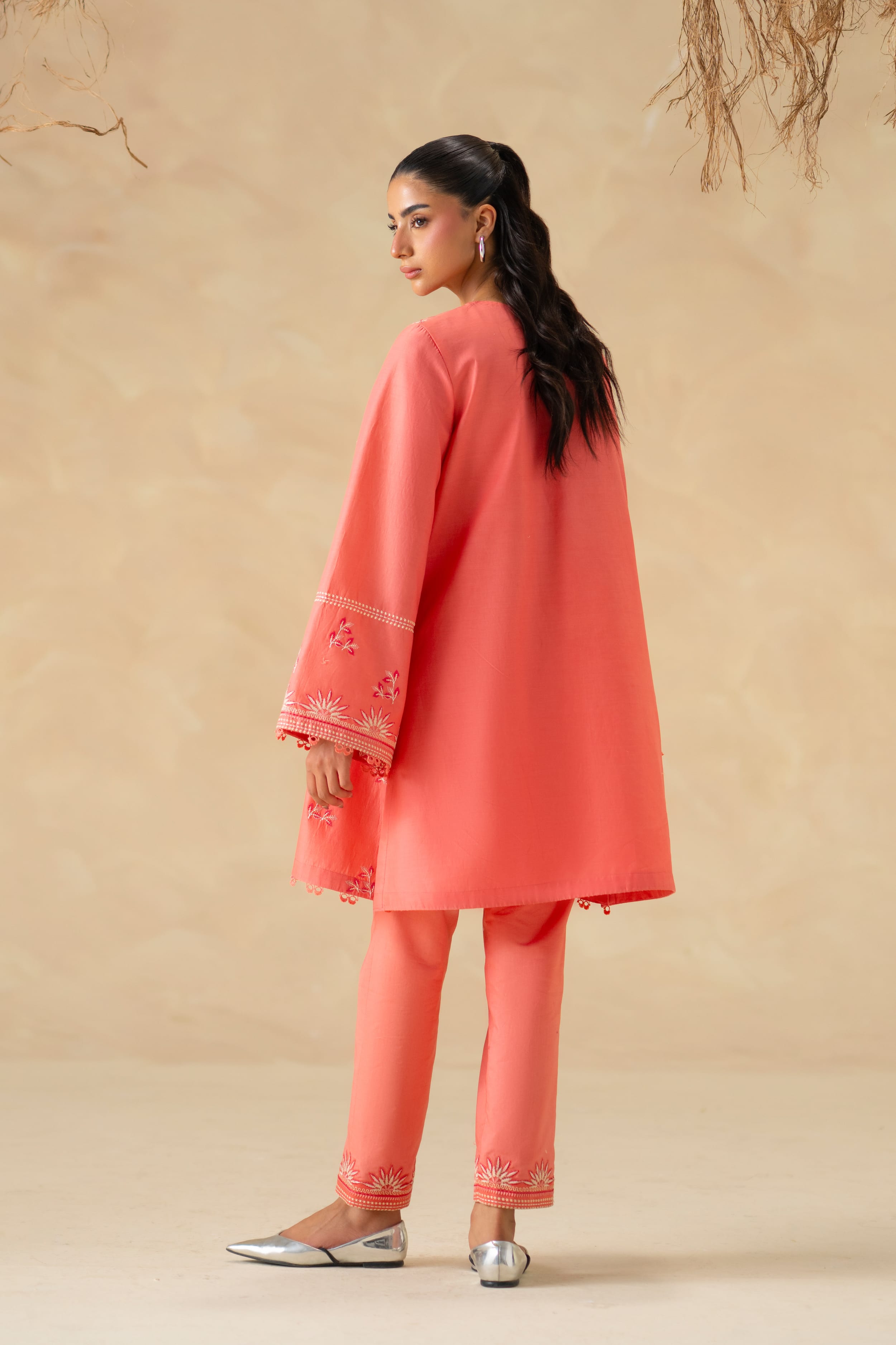 Coral Cotton Pakistani Summer Dresses - Akbar Aslam - 3