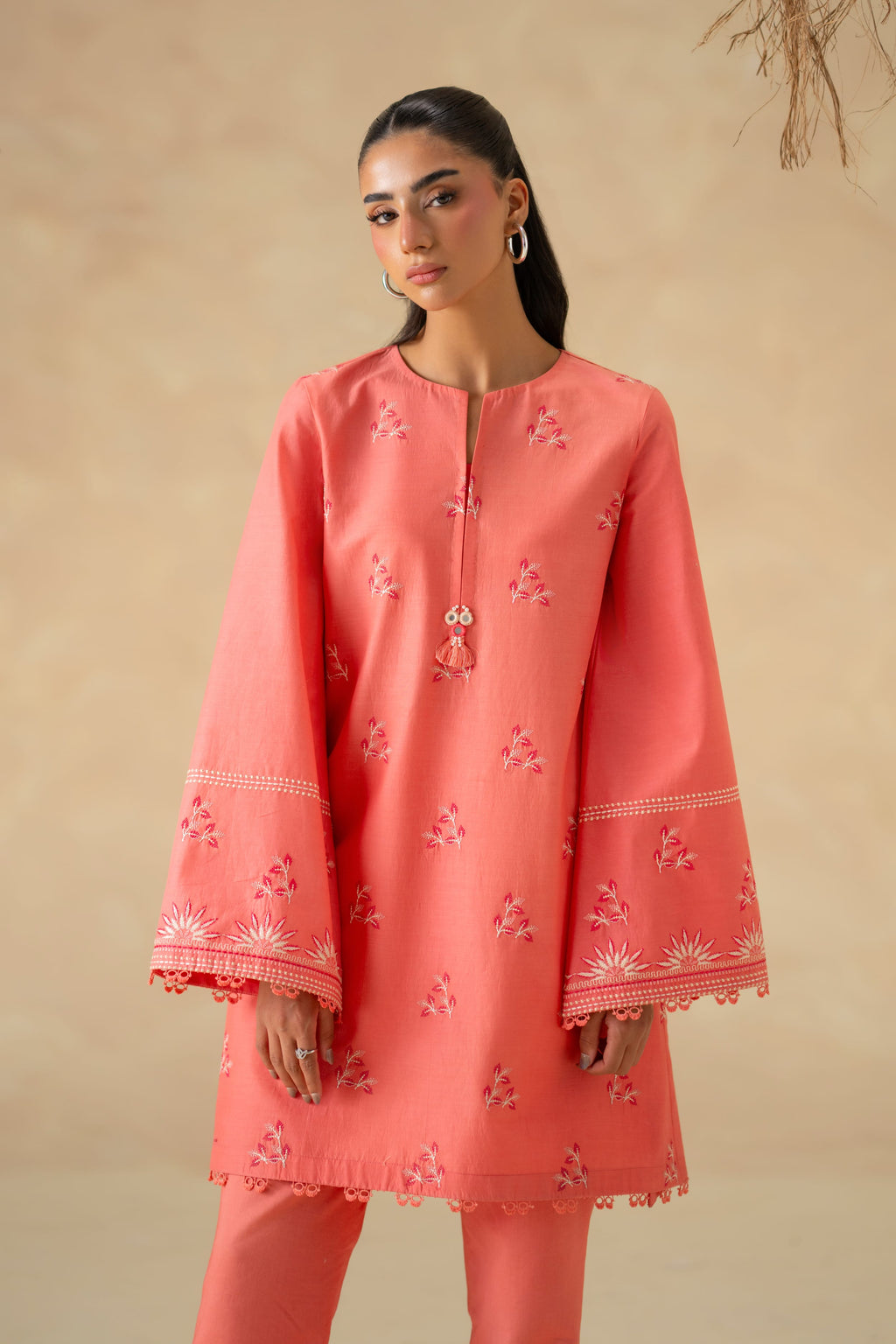 Coral Cotton Pakistani Summer Dresses - Akbar Aslam - 4