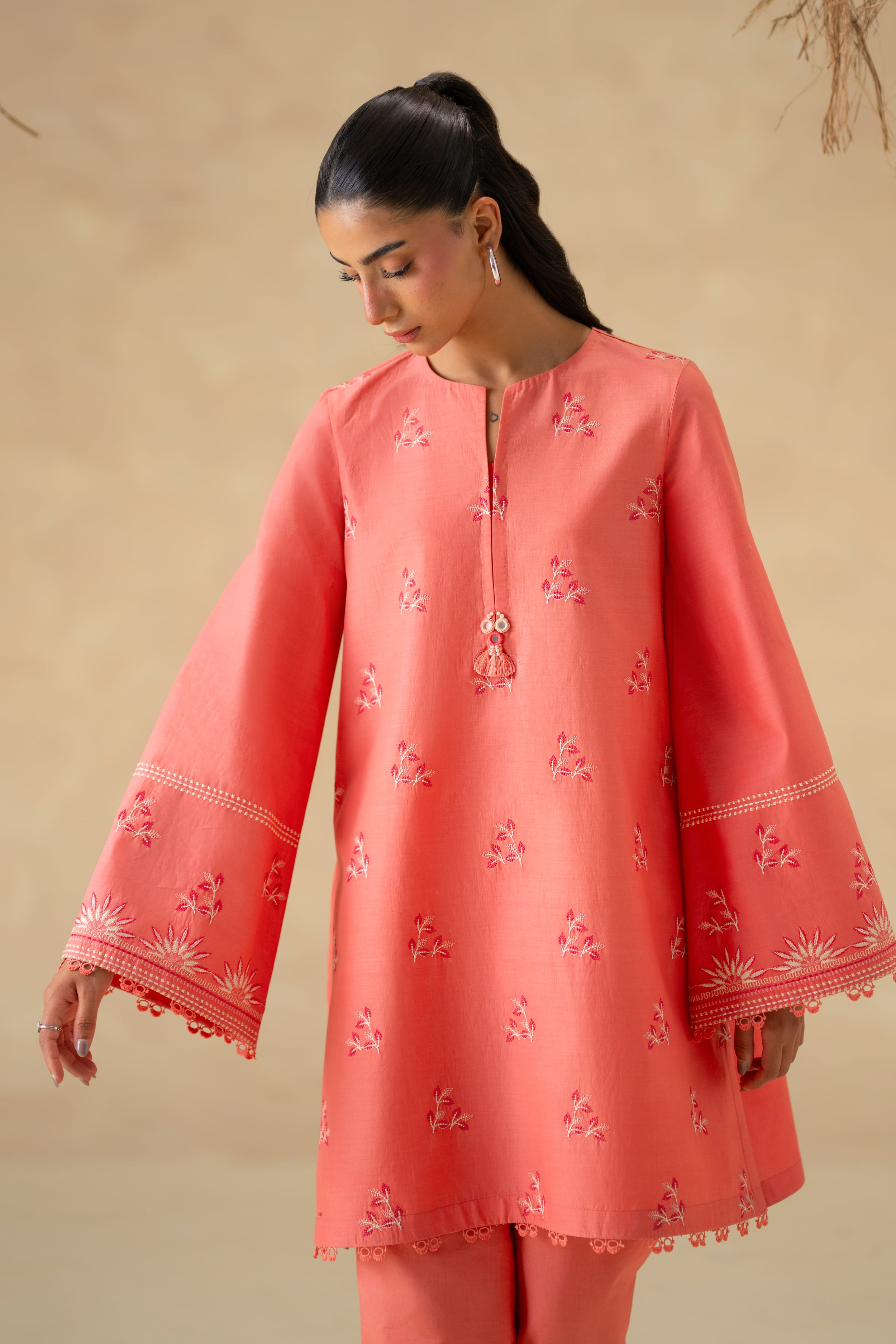 Coral Cotton Pakistani Summer Dresses - Akbar Aslam - 5