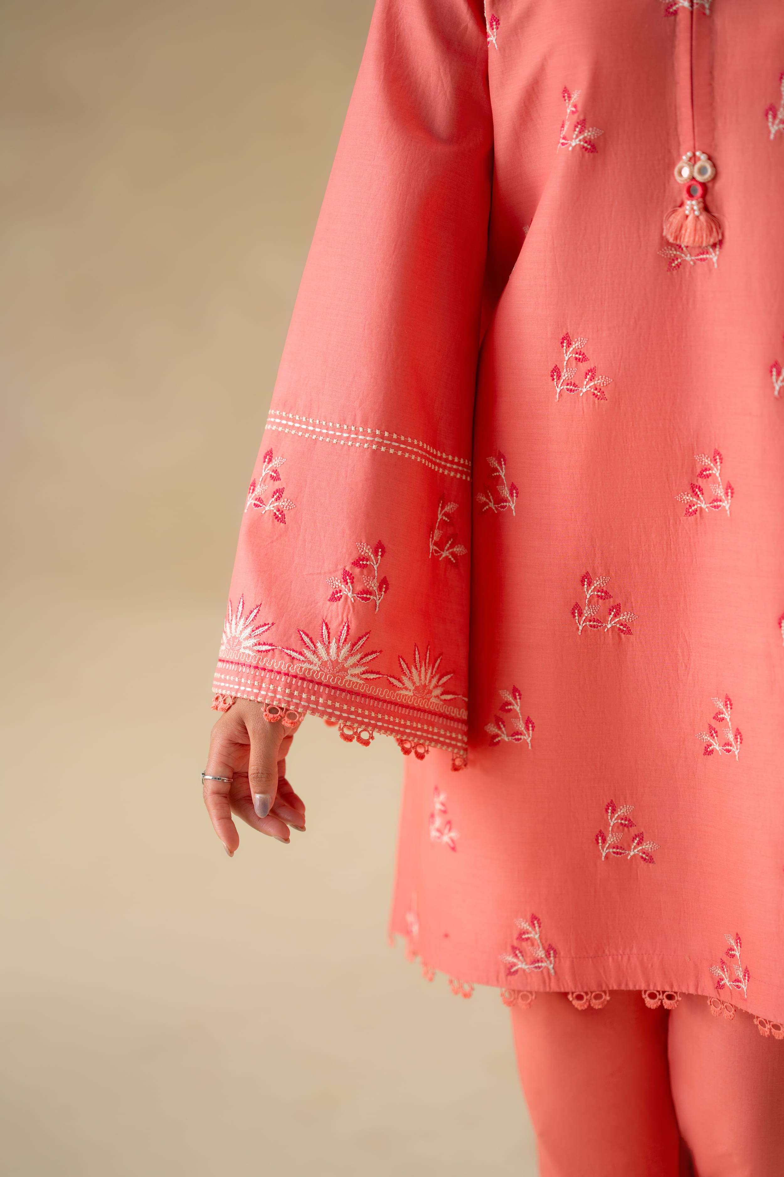 Coral Cotton Pakistani Summer Dresses - Akbar Aslam - 6