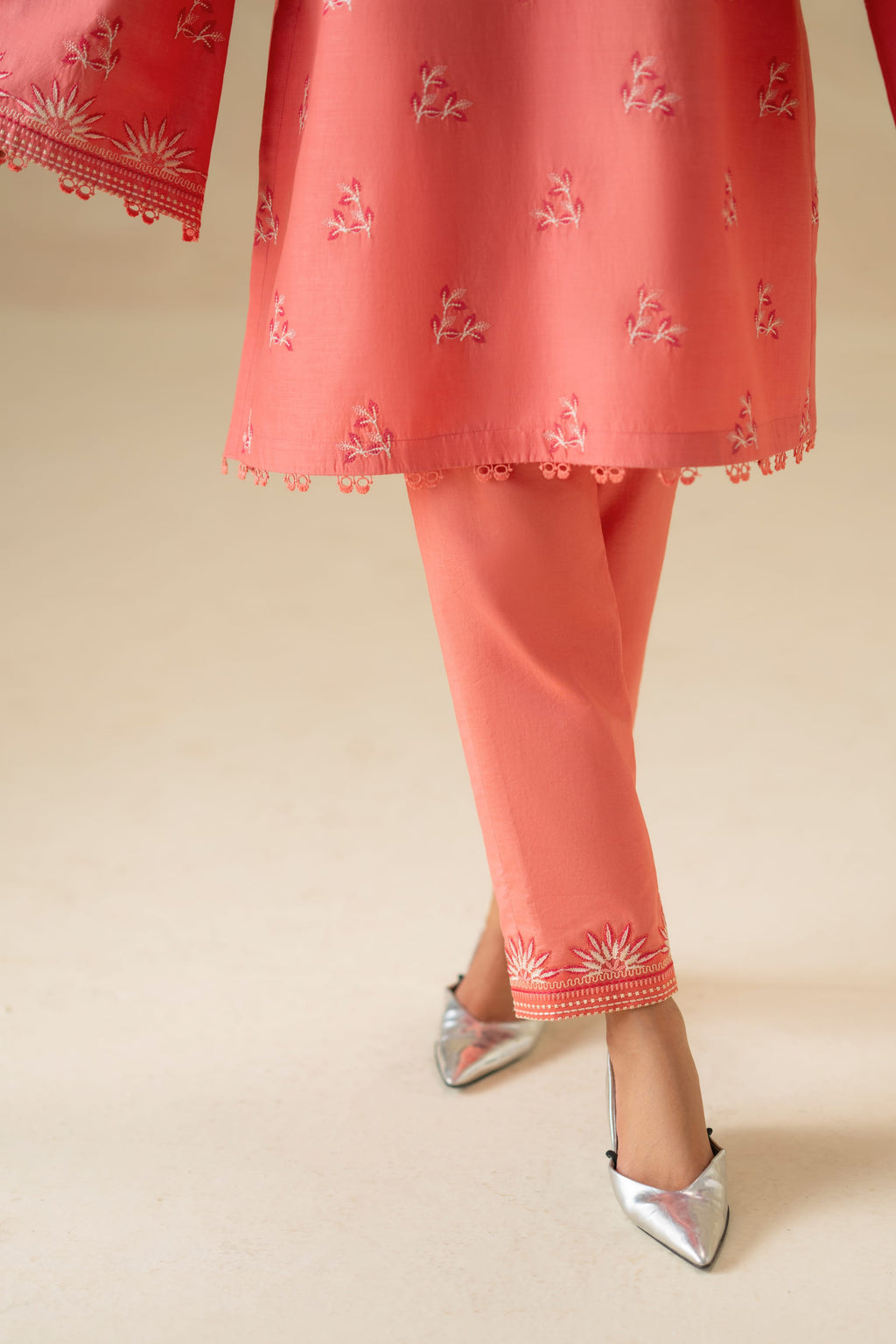Coral Cotton Pakistani Summer Dresses - Akbar Aslam - 8