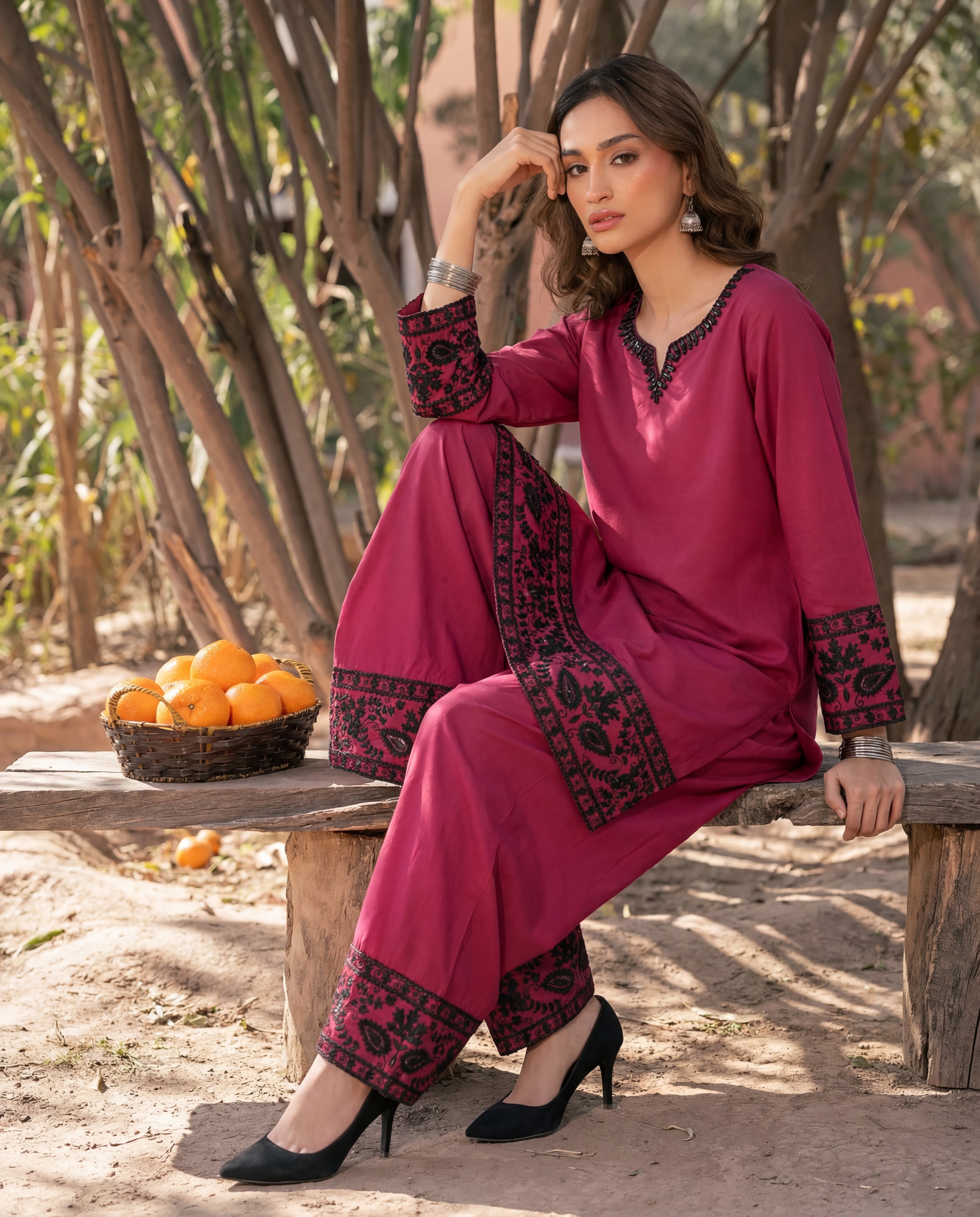 Madiha- Maroon Premium Fabric Pakistani Summer Dresses - Sahiba-clothing - 6