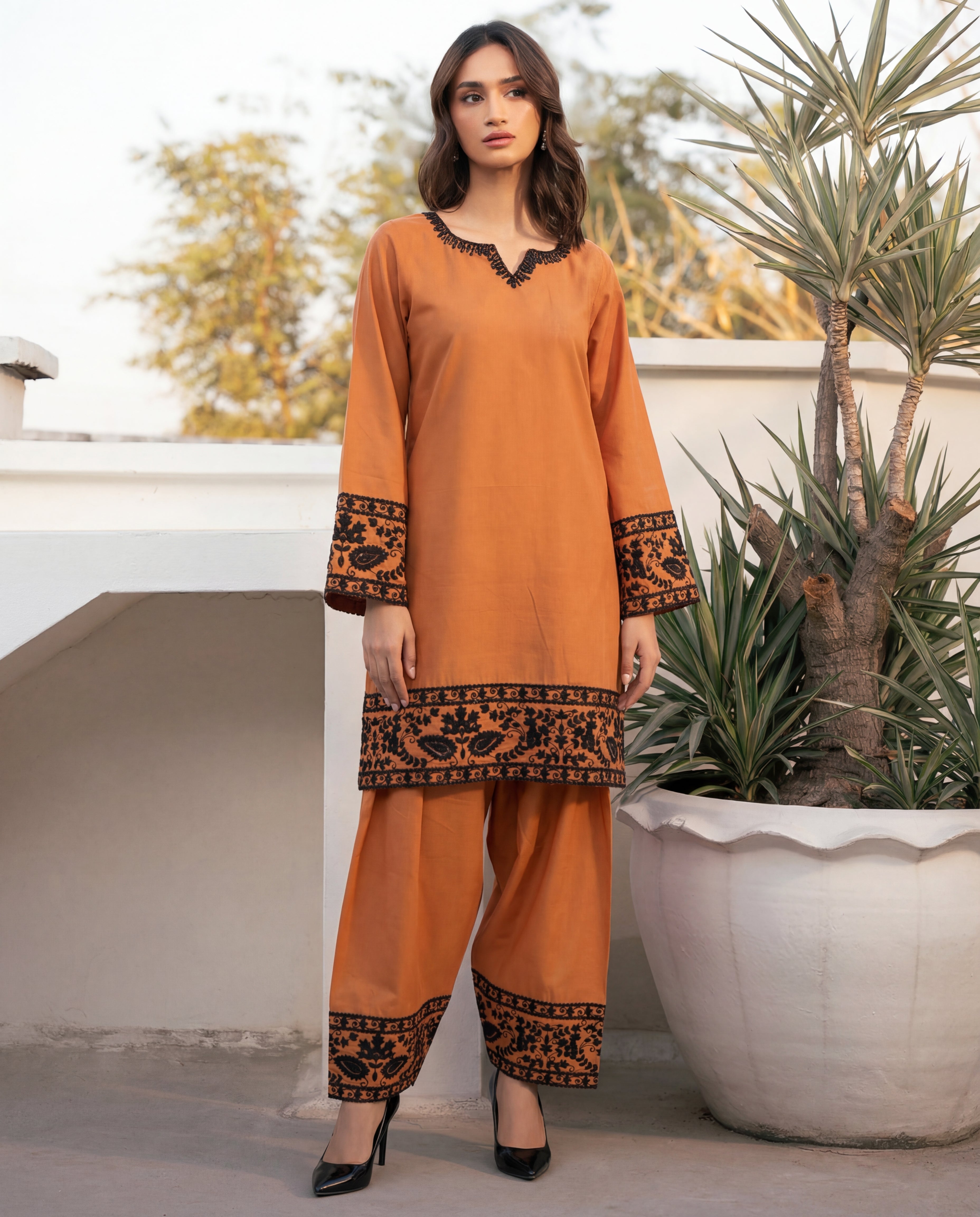 Madiha - Orange Premium Fabric Pakistani Summer Dresses - Sahiba-clothing - 1