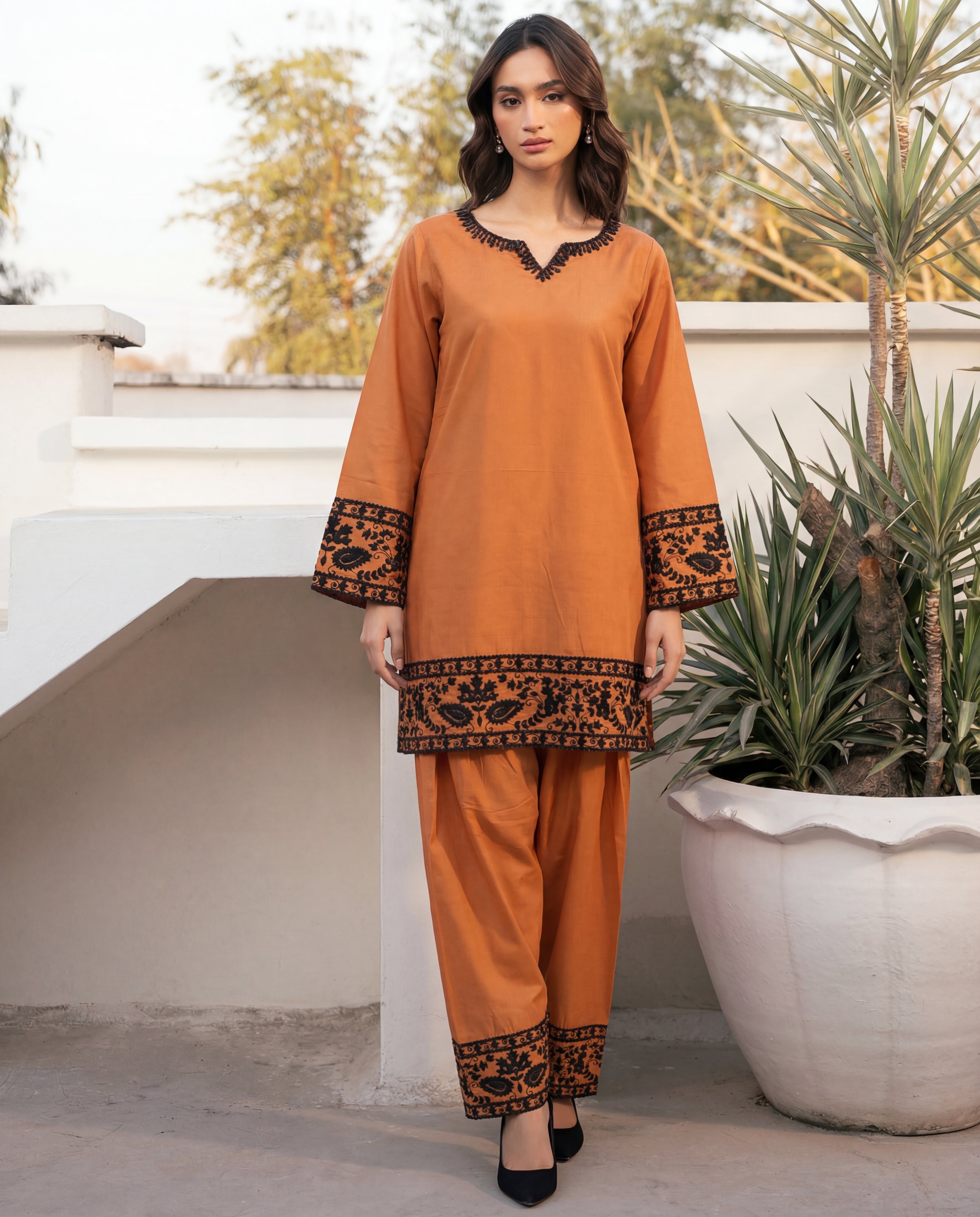 Madiha - Orange Premium Fabric Pakistani Summer Dresses - Sahiba-clothing - 5