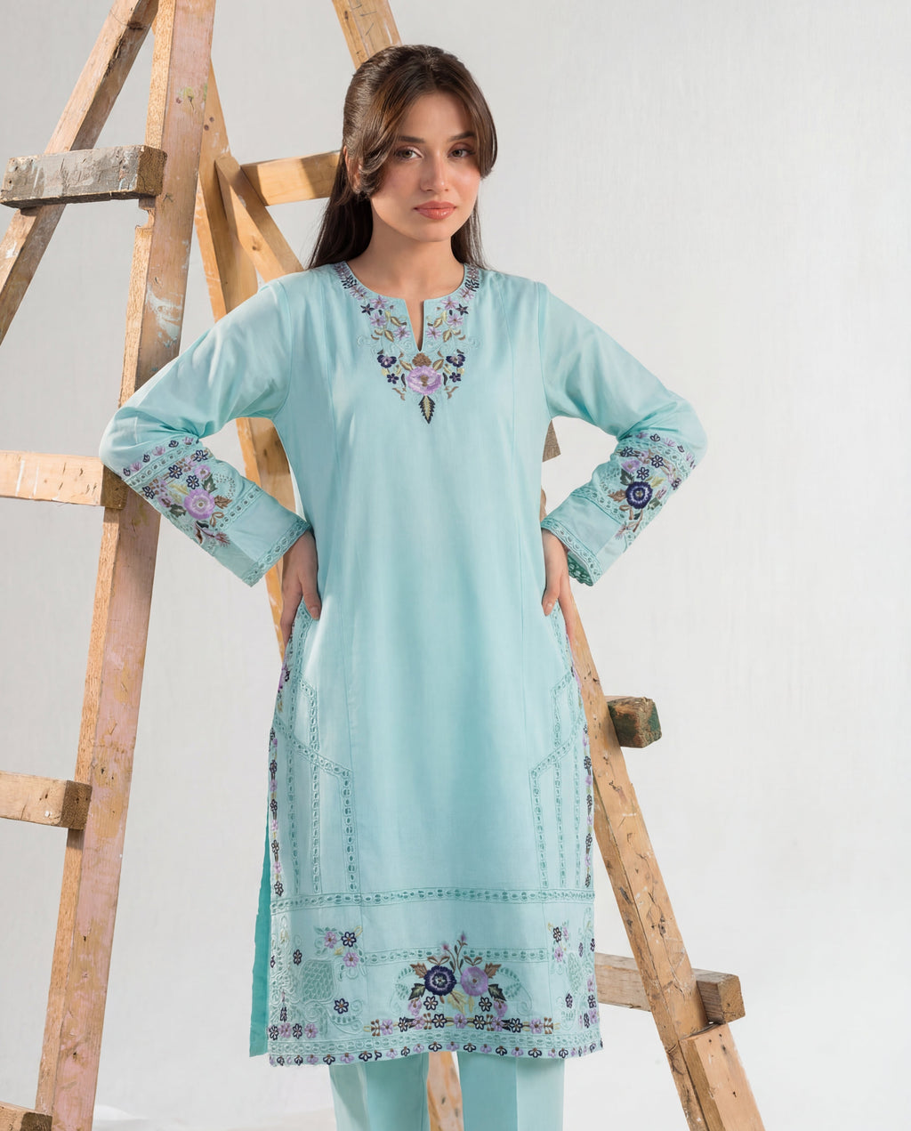 Maham - Aqua Premium Fabric Pakistani Summer Dresses - Sahiba-clothing - 5