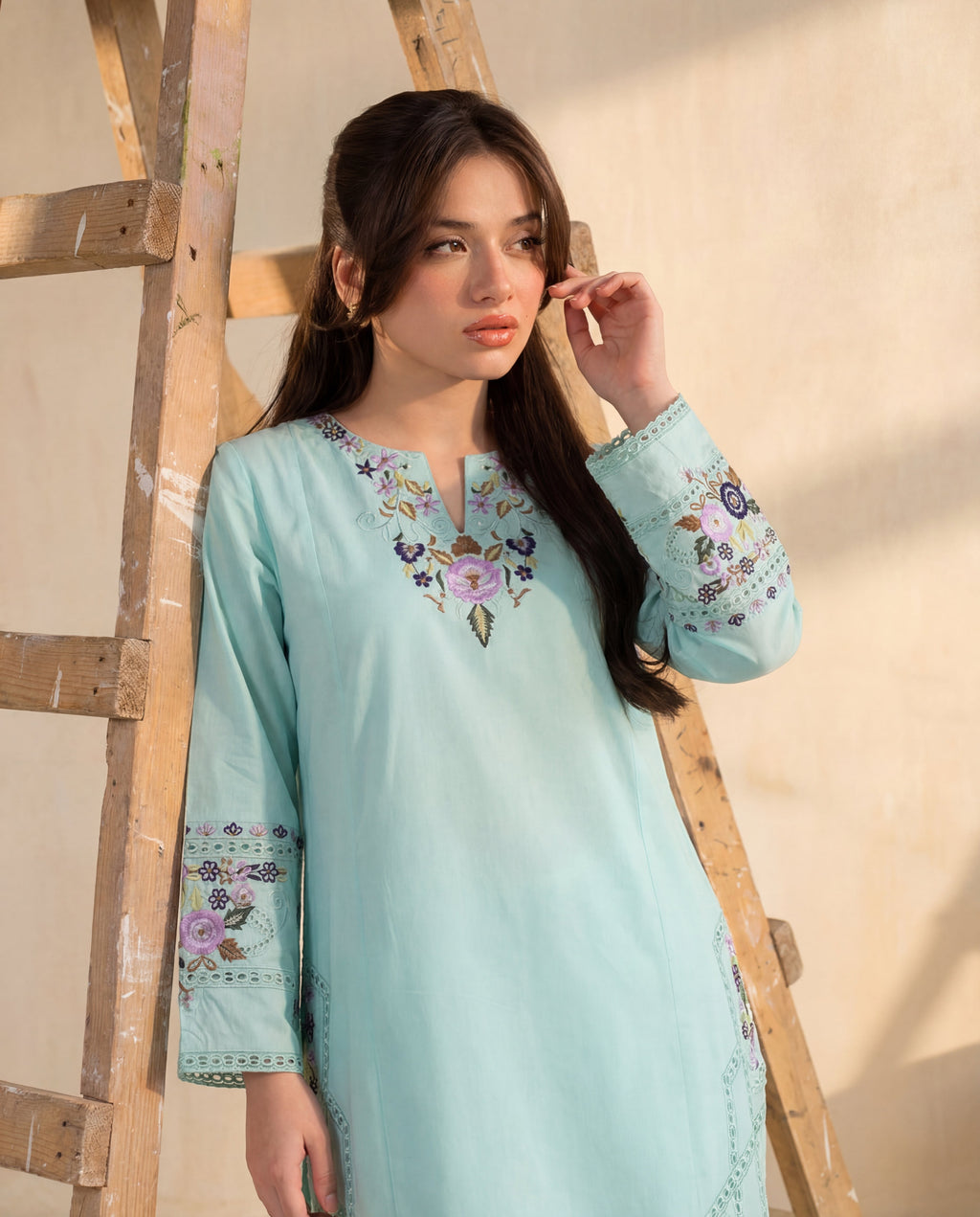 Maham - Aqua Premium Fabric Pakistani Summer Dresses - Sahiba-clothing - 2