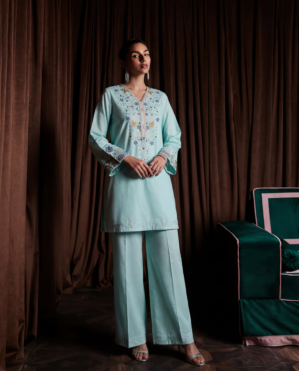 Majesty Aqua Premium Fabric Pakistani Summer Dresses - Sahiba-clothing - 1