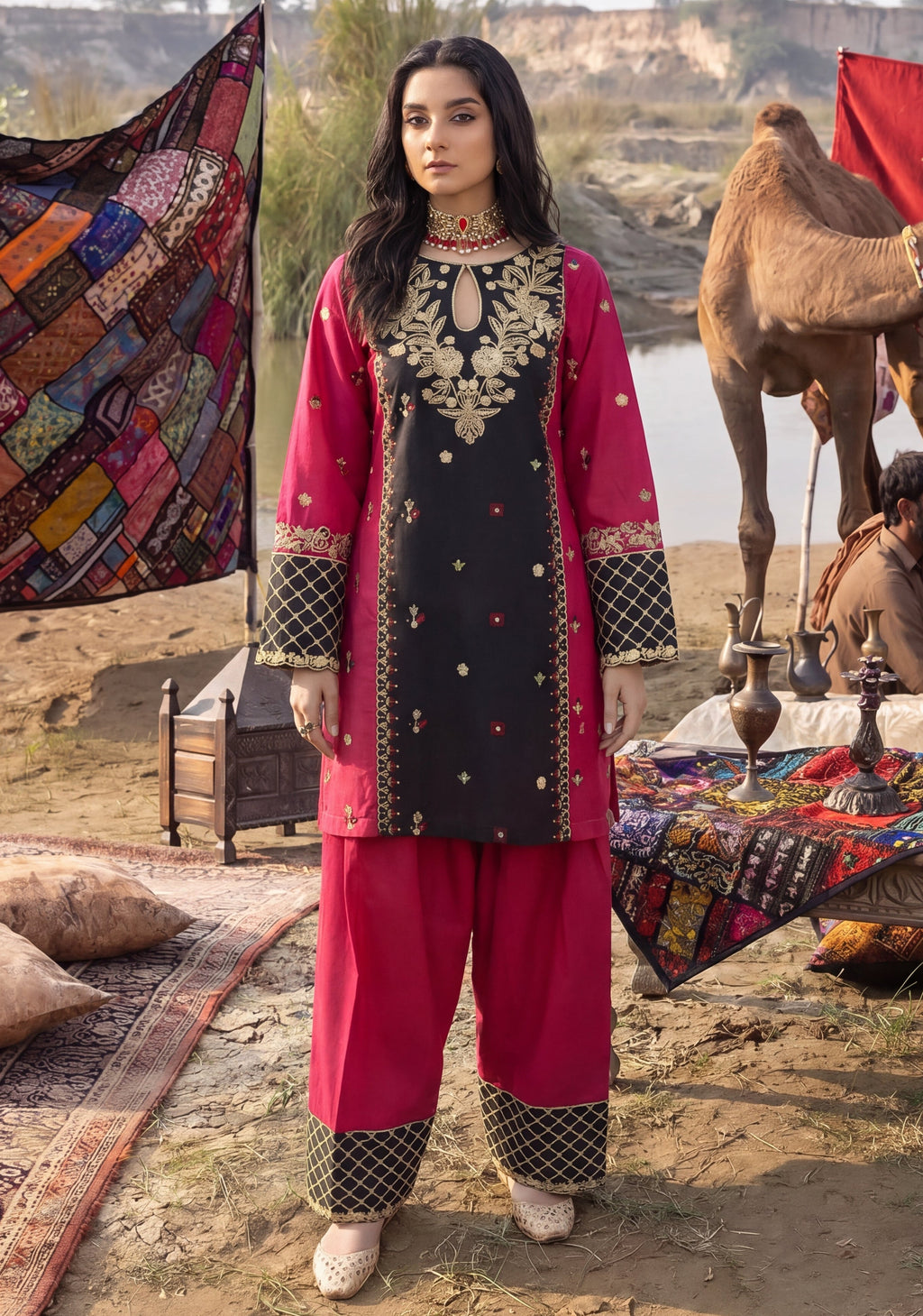 Marigold Black Premium Fabric Pakistani Summer Dresses - Sahiba-clothing - 1