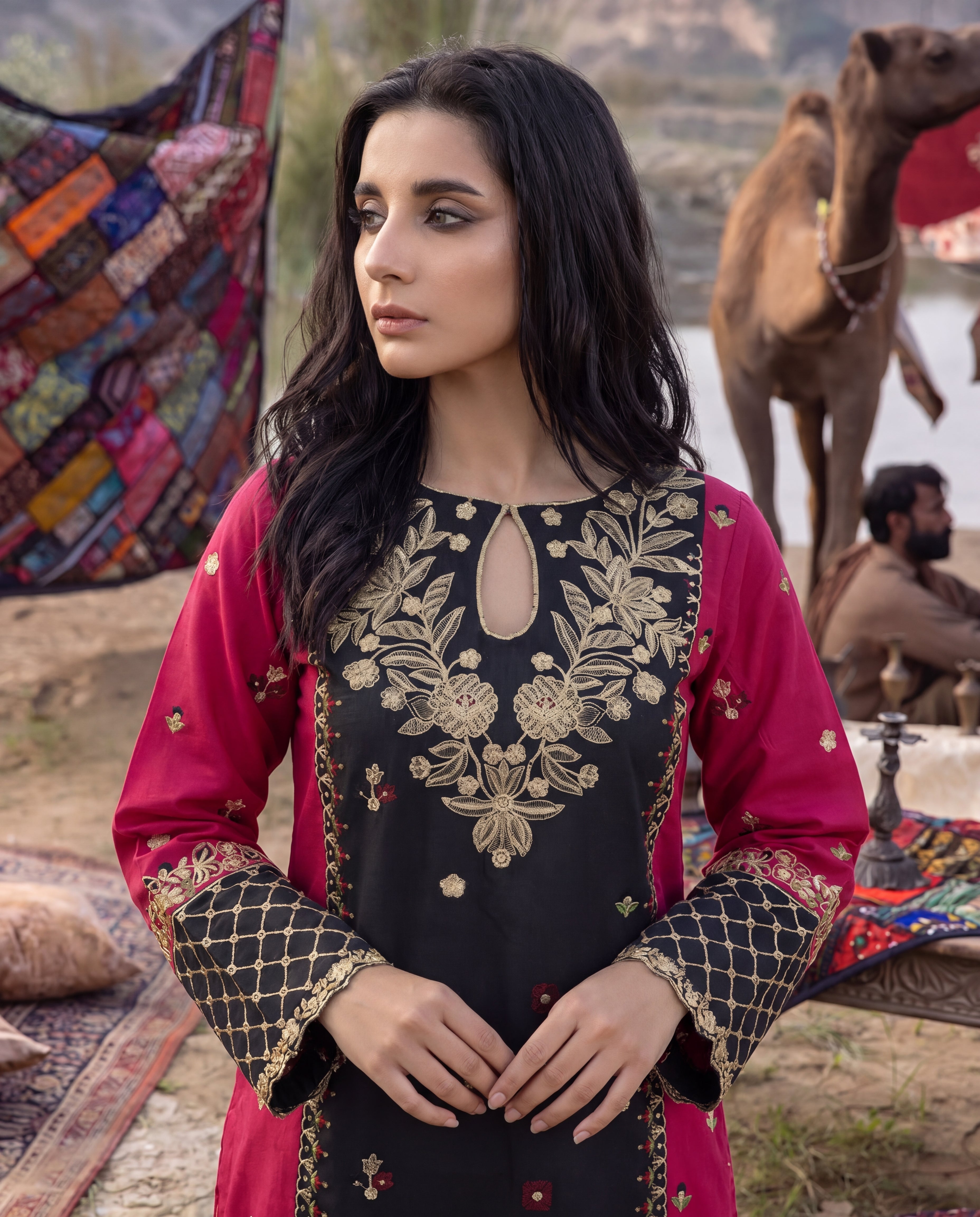 Marigold Black Premium Fabric Pakistani Summer Dresses - Sahiba-clothing - 2